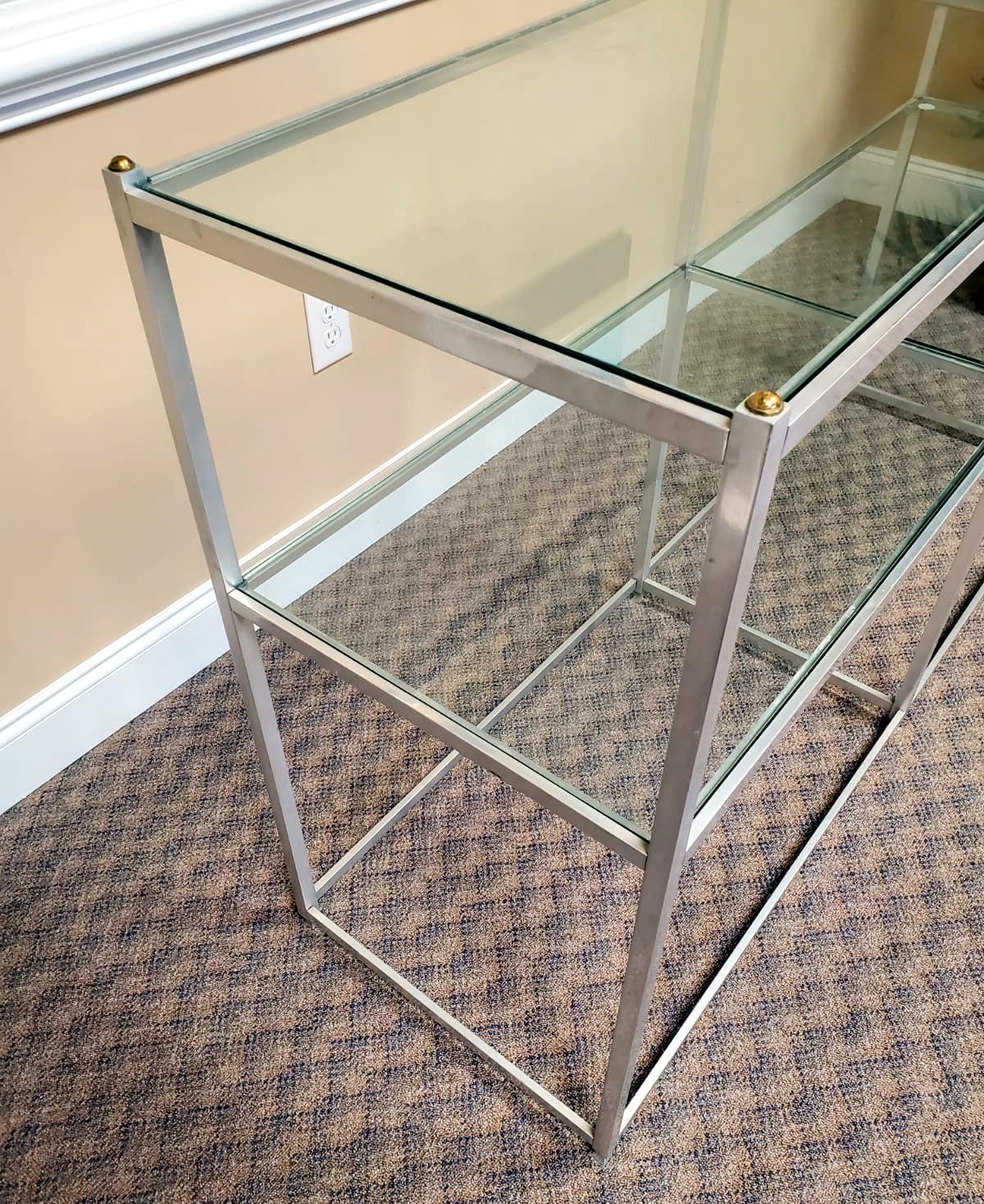 20th Century Metal Console Table with Glass Shelves John Vesey For Sale