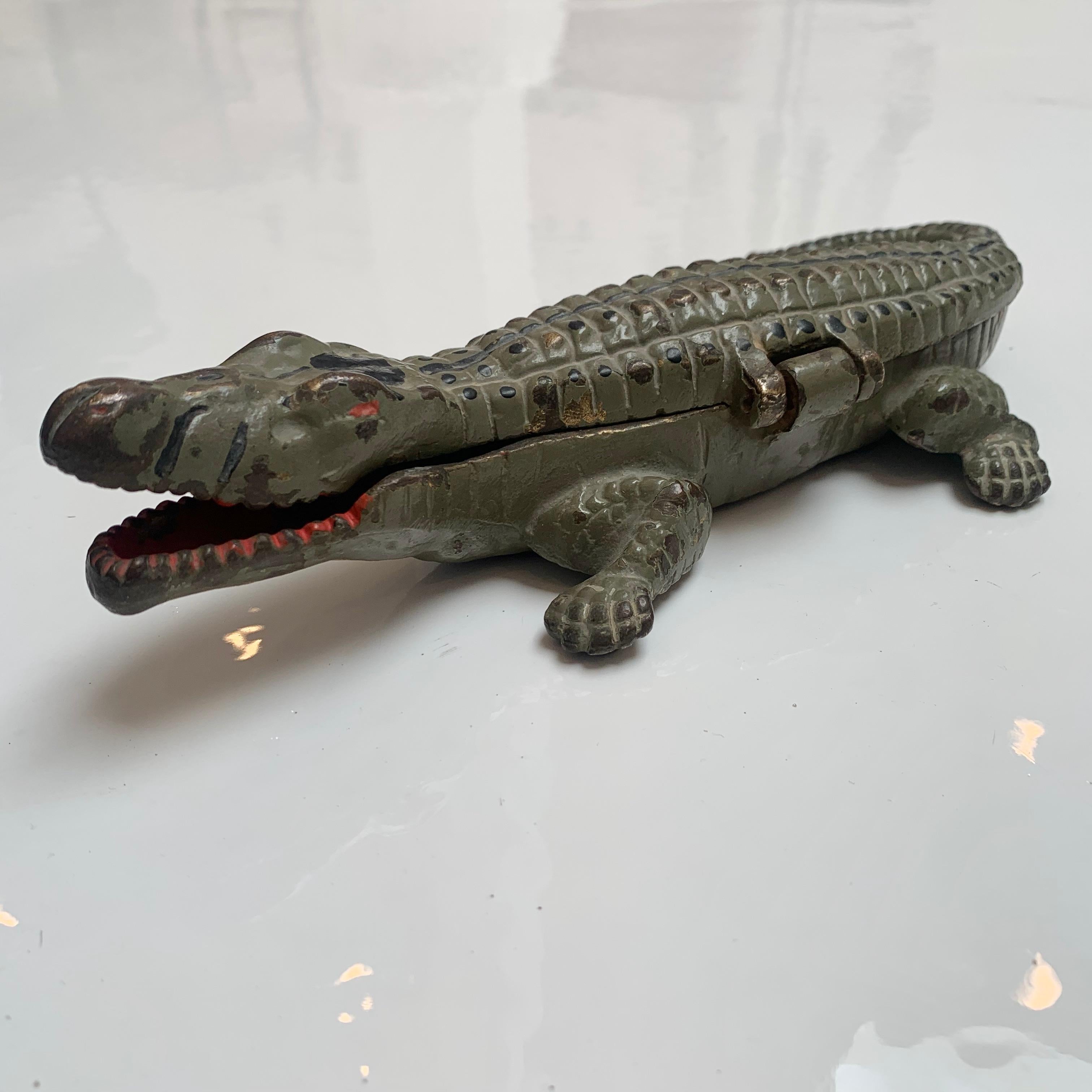 German Metal Crocodile Ashtray / Matchbox