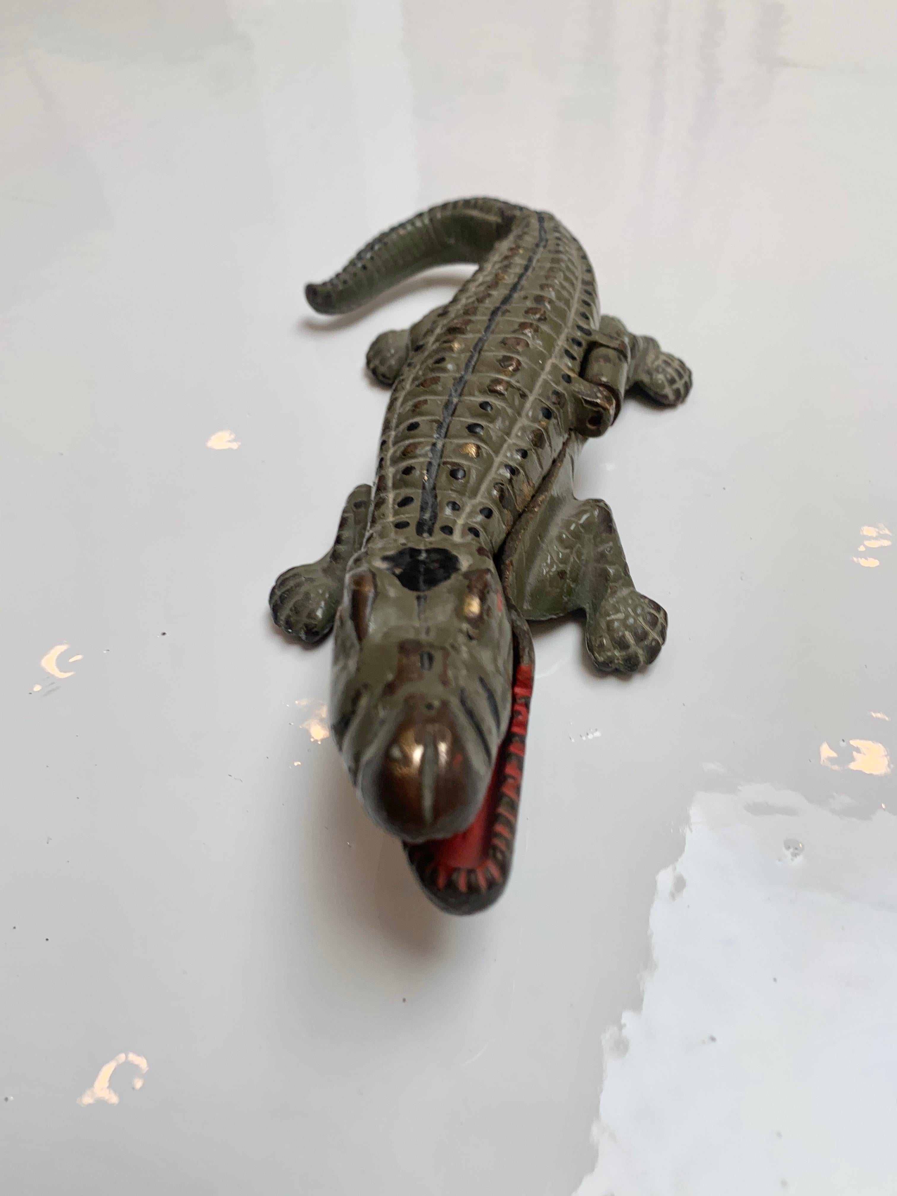 Late 20th Century Metal Crocodile Ashtray / Matchbox