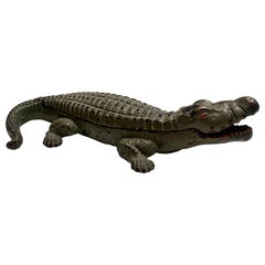 Retro Metal Crocodile Ashtray / Matchbox