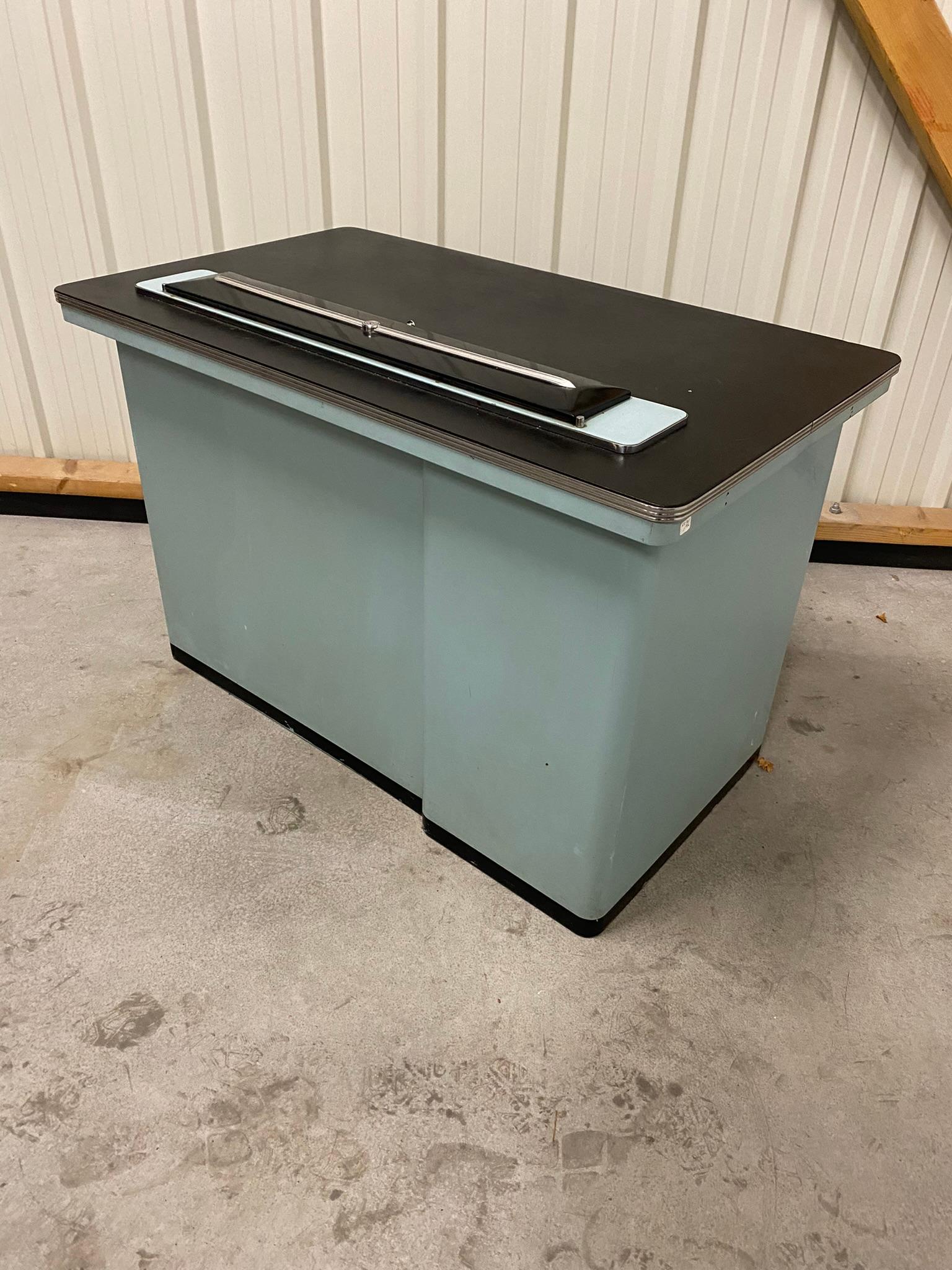 Metal Desk, Top Covered with Faux Leather, circa 1960 For Sale 3