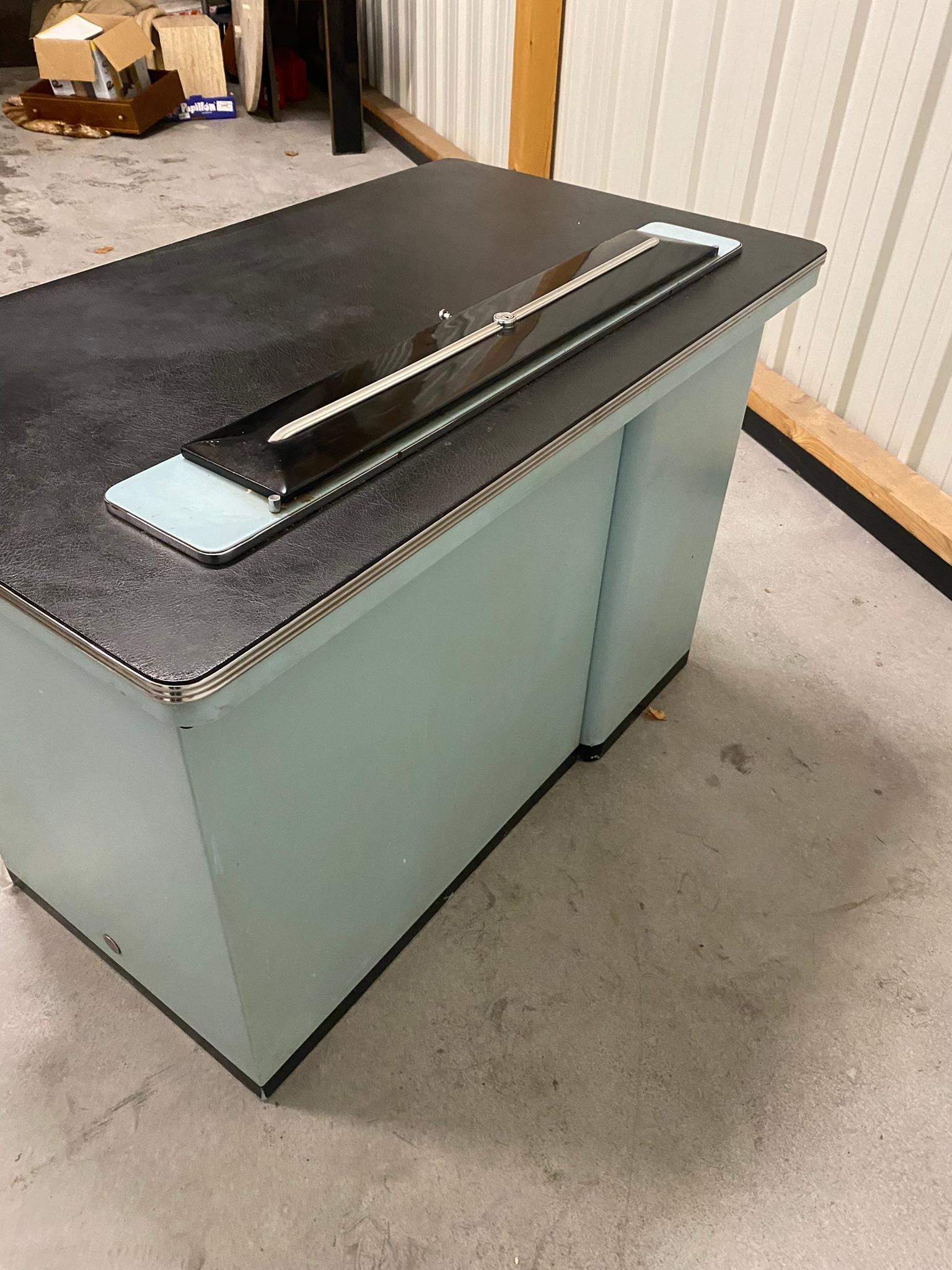 Lacquered Metal Desk, Top Covered with Faux Leather, circa 1960 For Sale