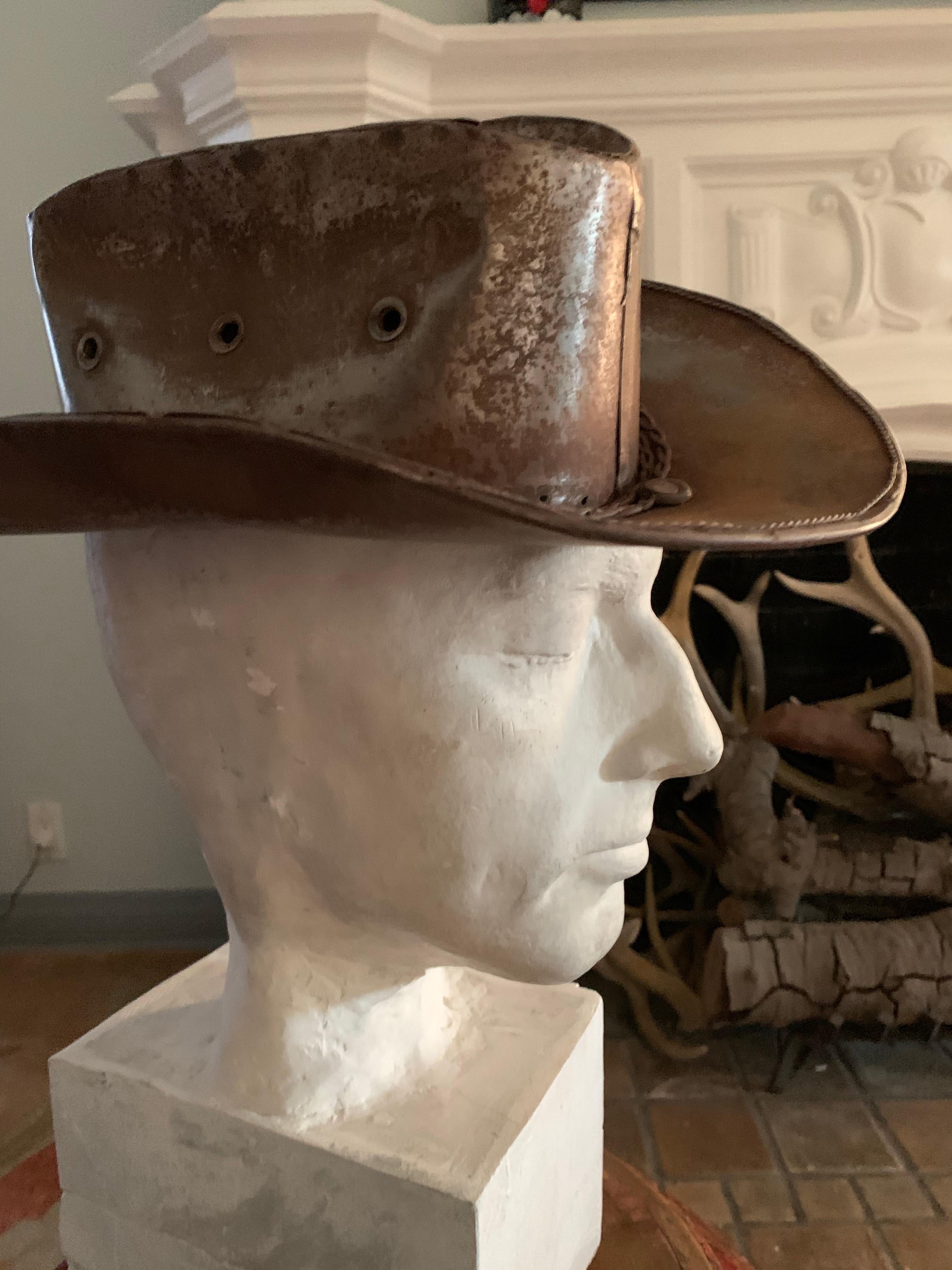 Metal Display Folk Art Cowboy Hat In Good Condition In Los Angeles, CA
