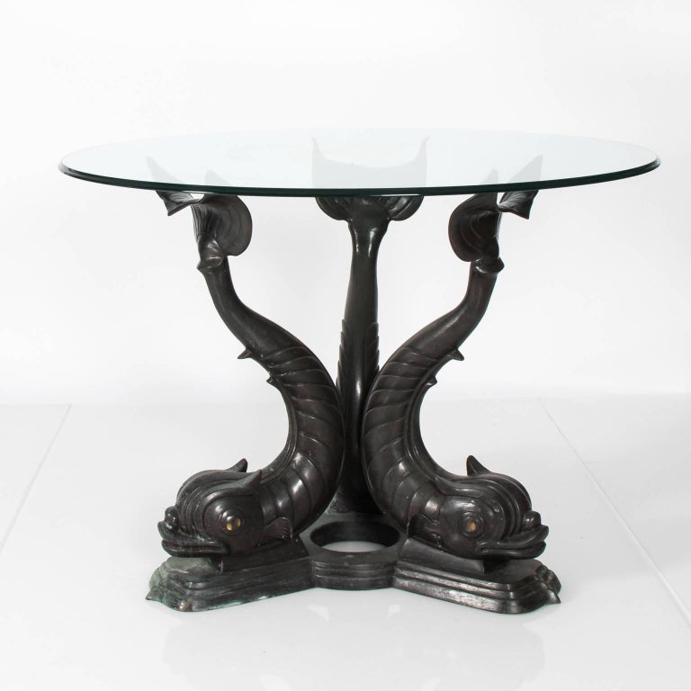 Metal Dolphin Base Garden Table at 1stDibs