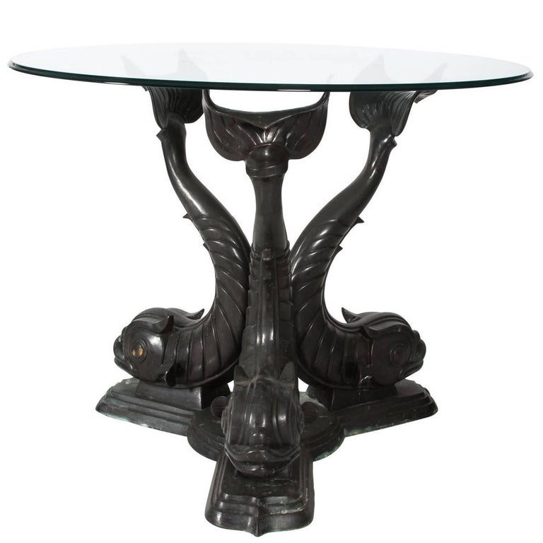 Metal Dolphin Base Garden Table at 1stDibs