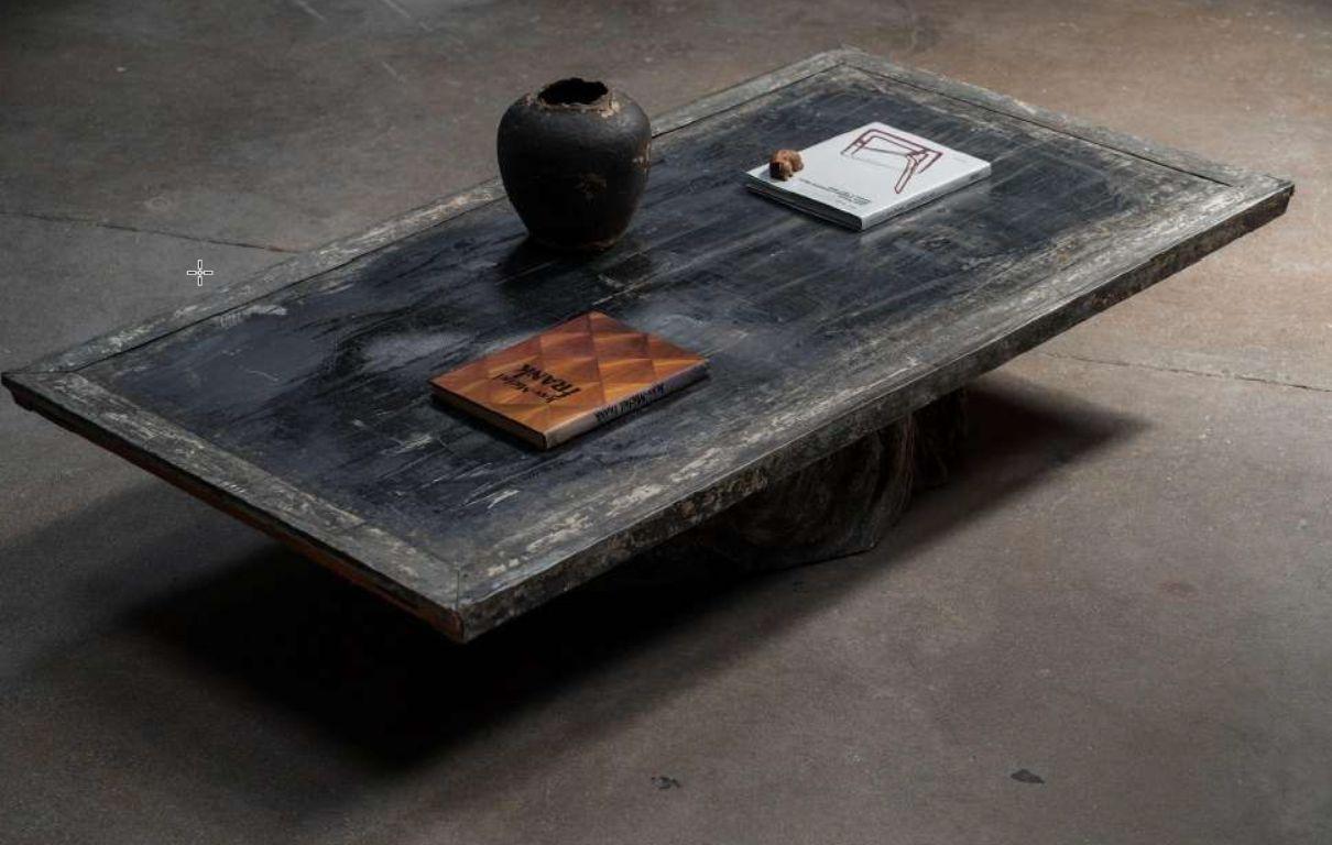 Metal Door & Tree Base Coffee Table In Distressed Condition For Sale In Los Angeles, CA