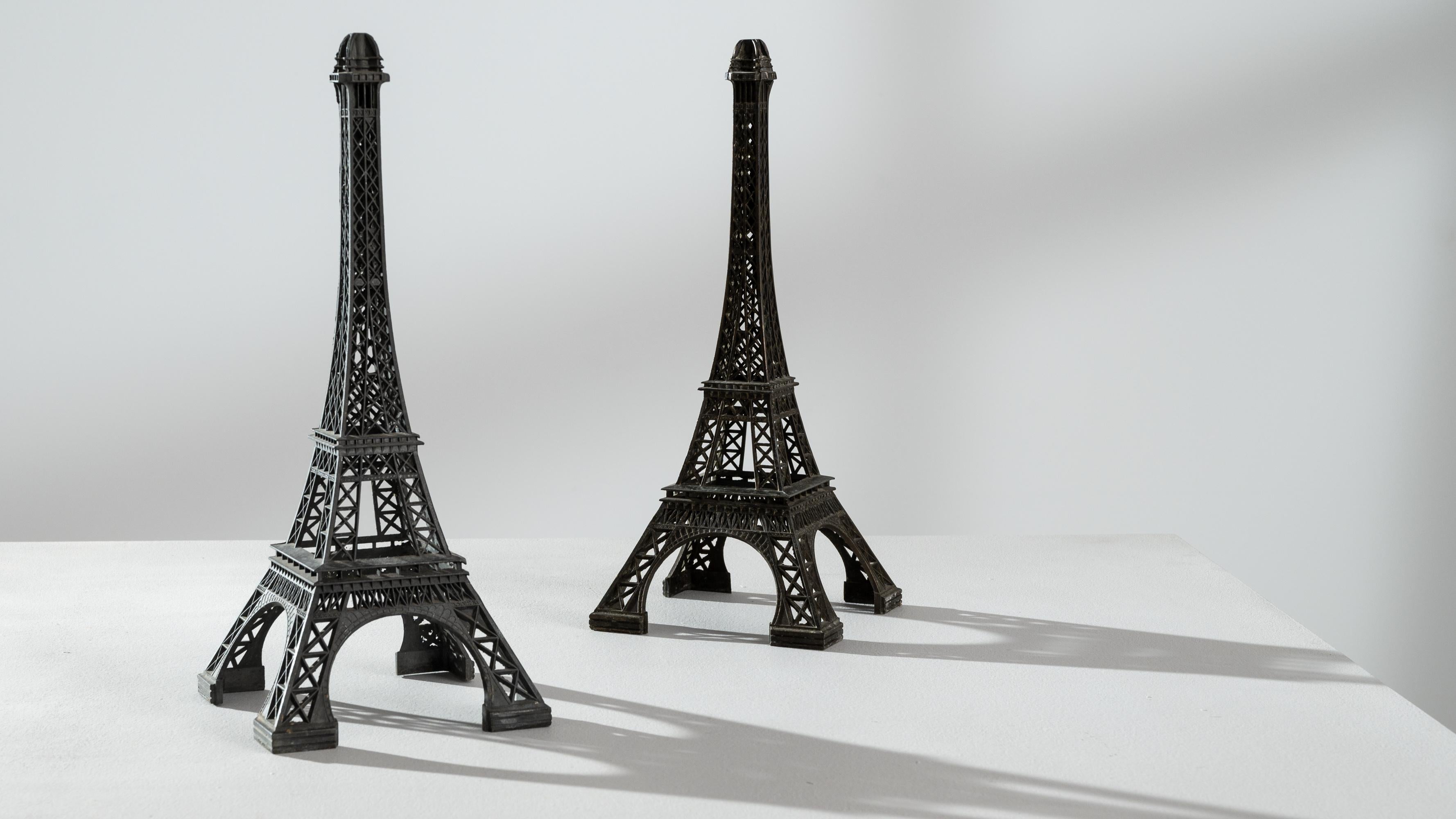French Provincial Metal Eiffel Tower Decoration, a Pair For Sale