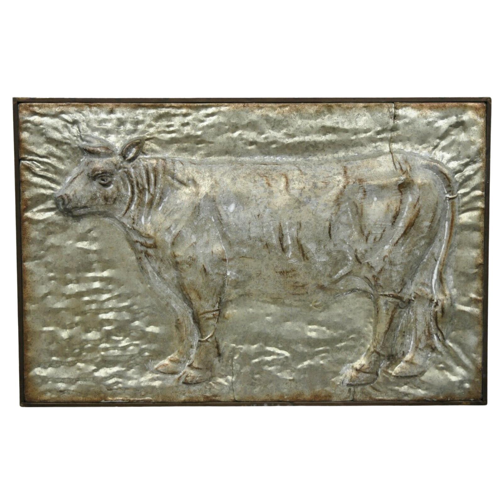 Metal Embossed Cow Wall Art Primitive Tin Kitchen Decor Frame