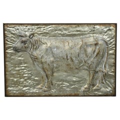 Metal Embossed Cow Wall Art Primitive Tin Kitchen Decor Frame