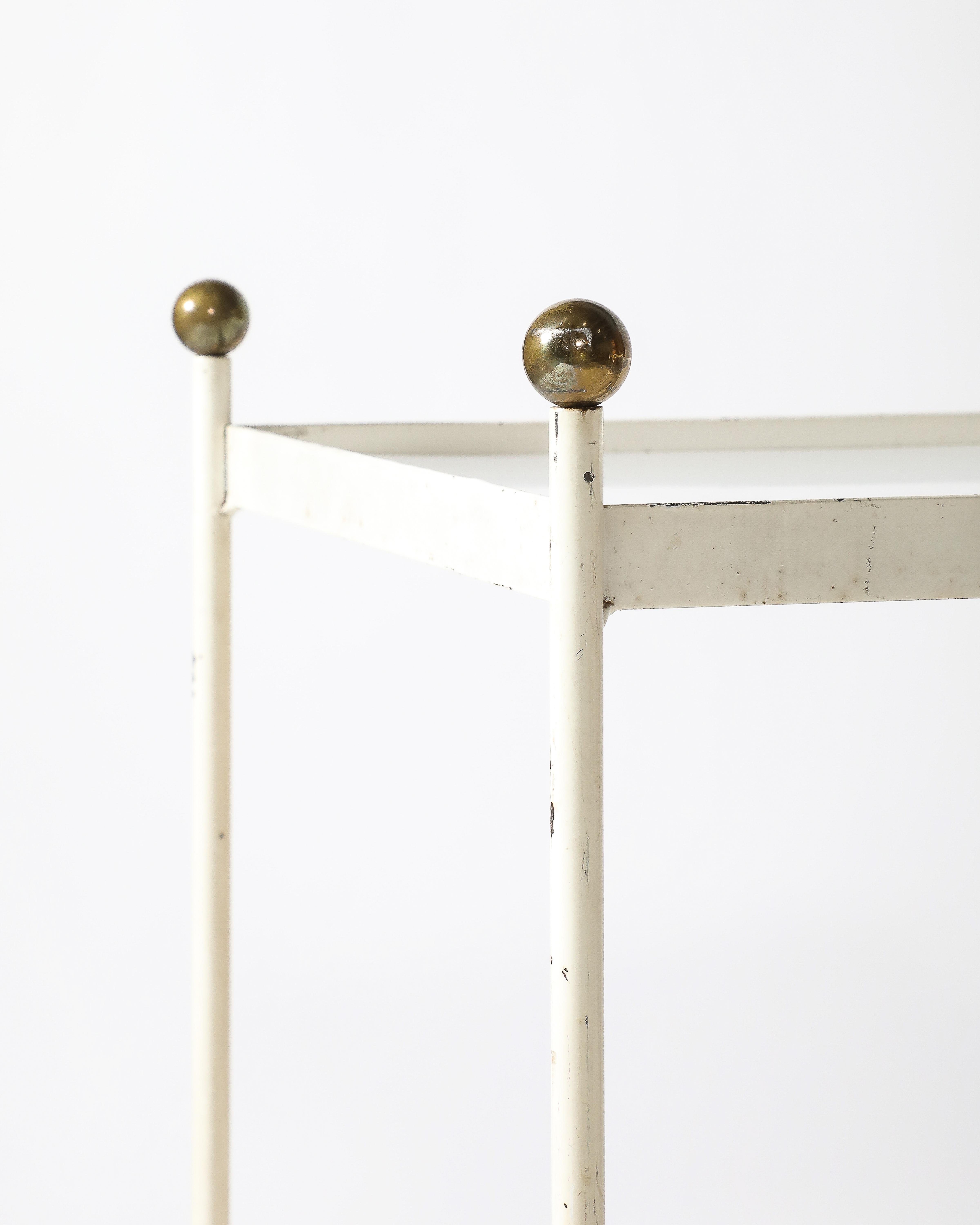 Metal End Tables Lacquered Steel, Brass France, c. 1950 For Sale 4