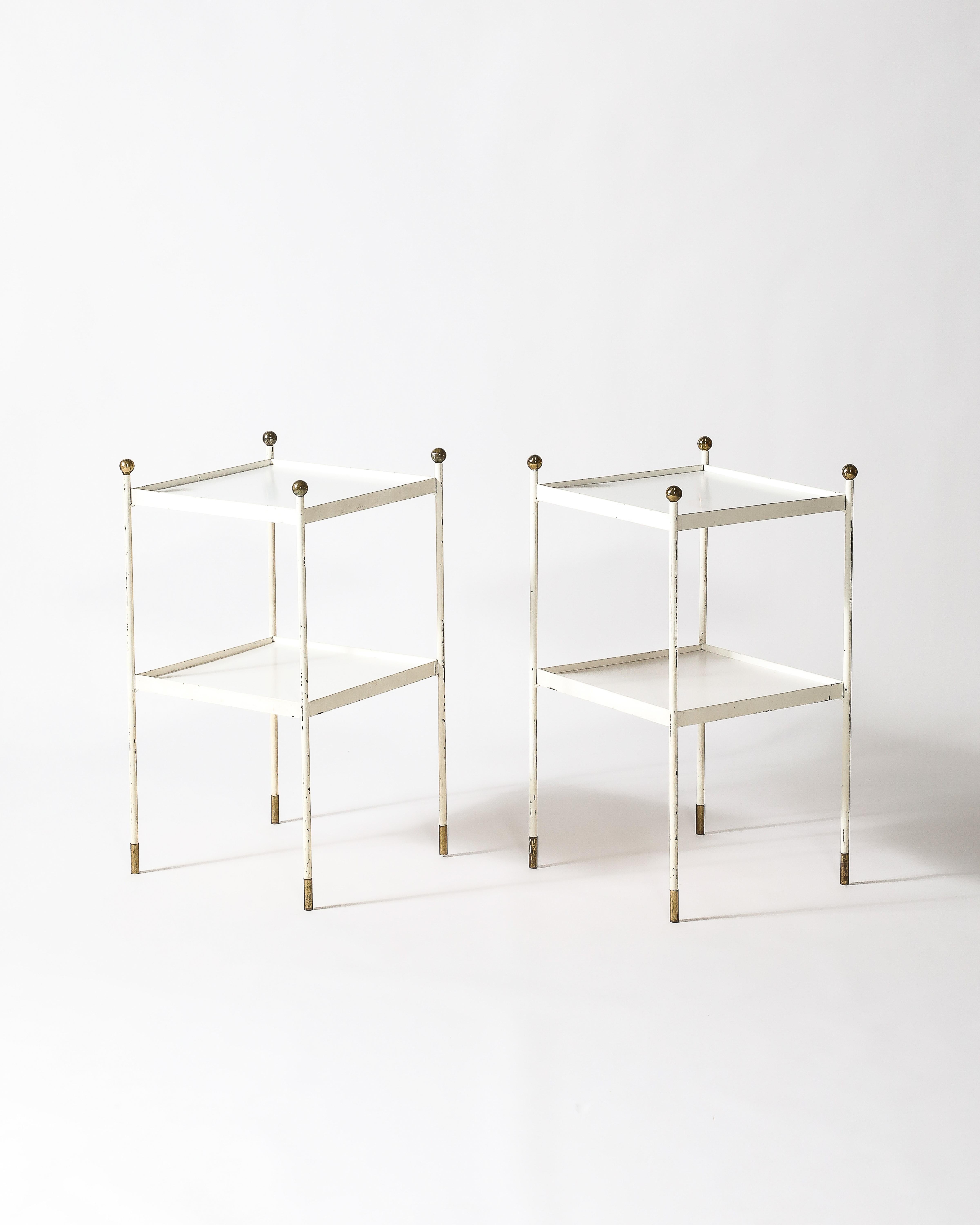 Metal End Tables Lacquered Steel, Brass France, c. 1950 For Sale 5