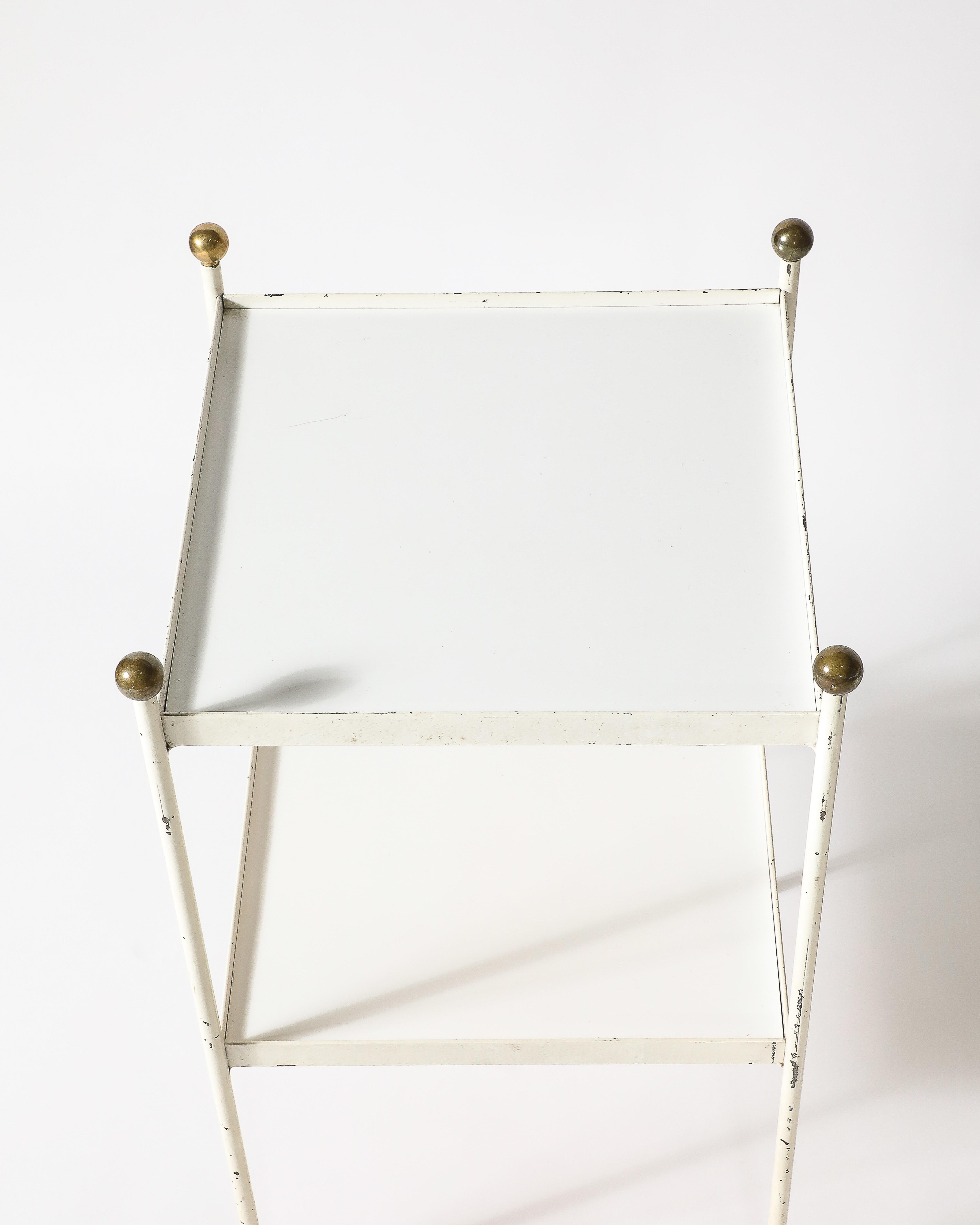 Metal End Tables Lacquered Steel, Brass France, c. 1950 For Sale 6