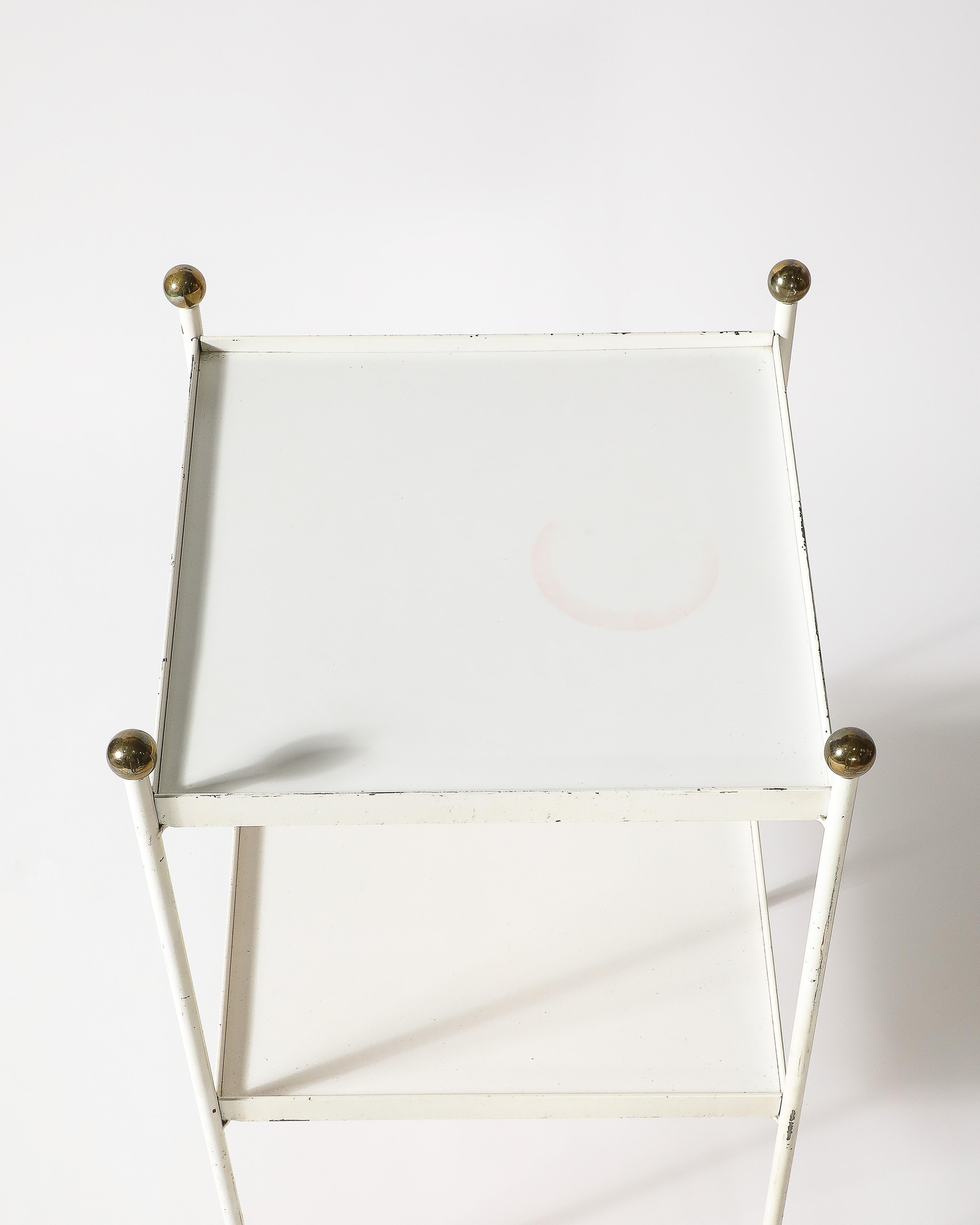 Metal End Tables Lacquered Steel, Brass France, c. 1950 For Sale 7