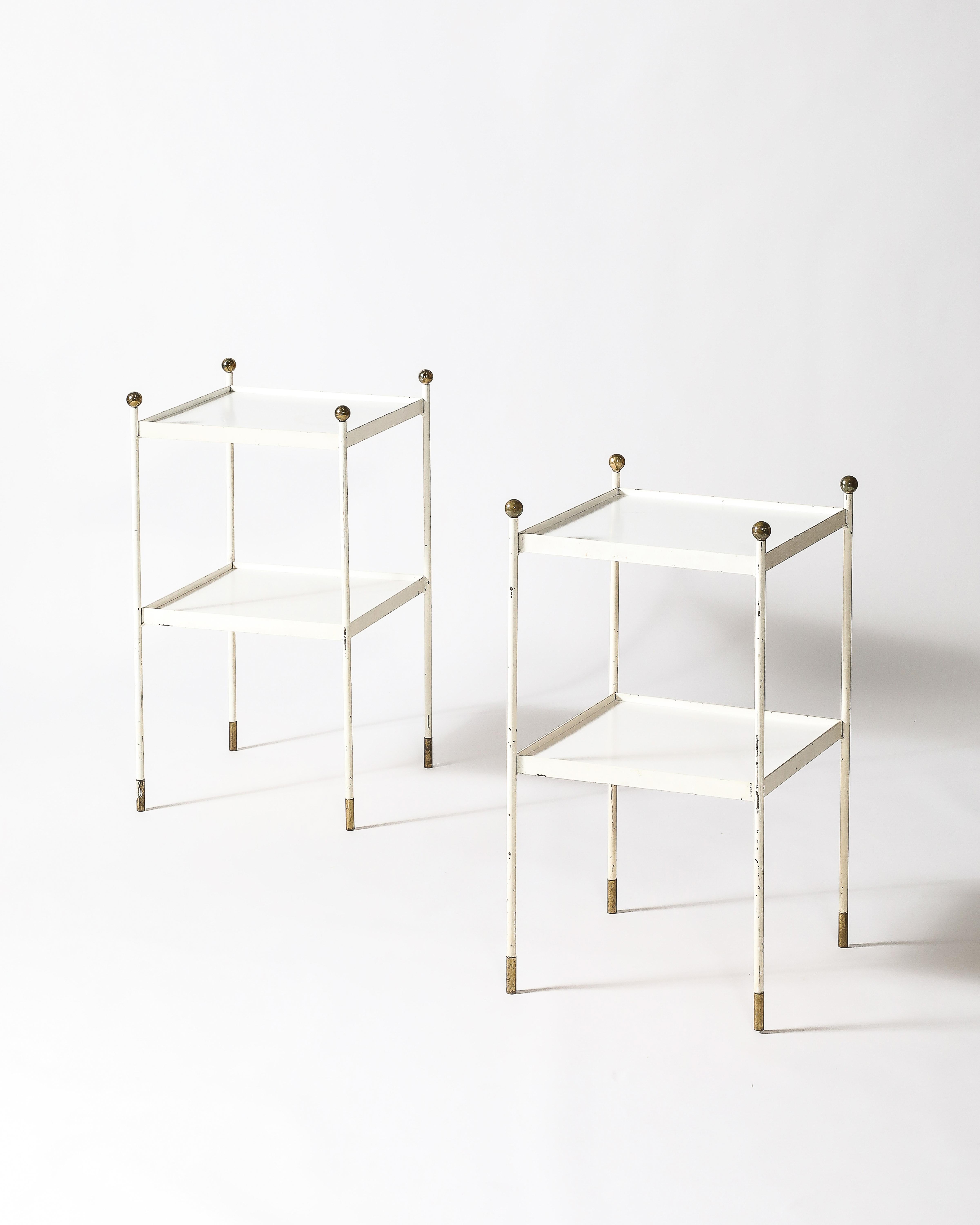 Metal End Tables Lacquered Steel, Brass France, c. 1950 For Sale 8