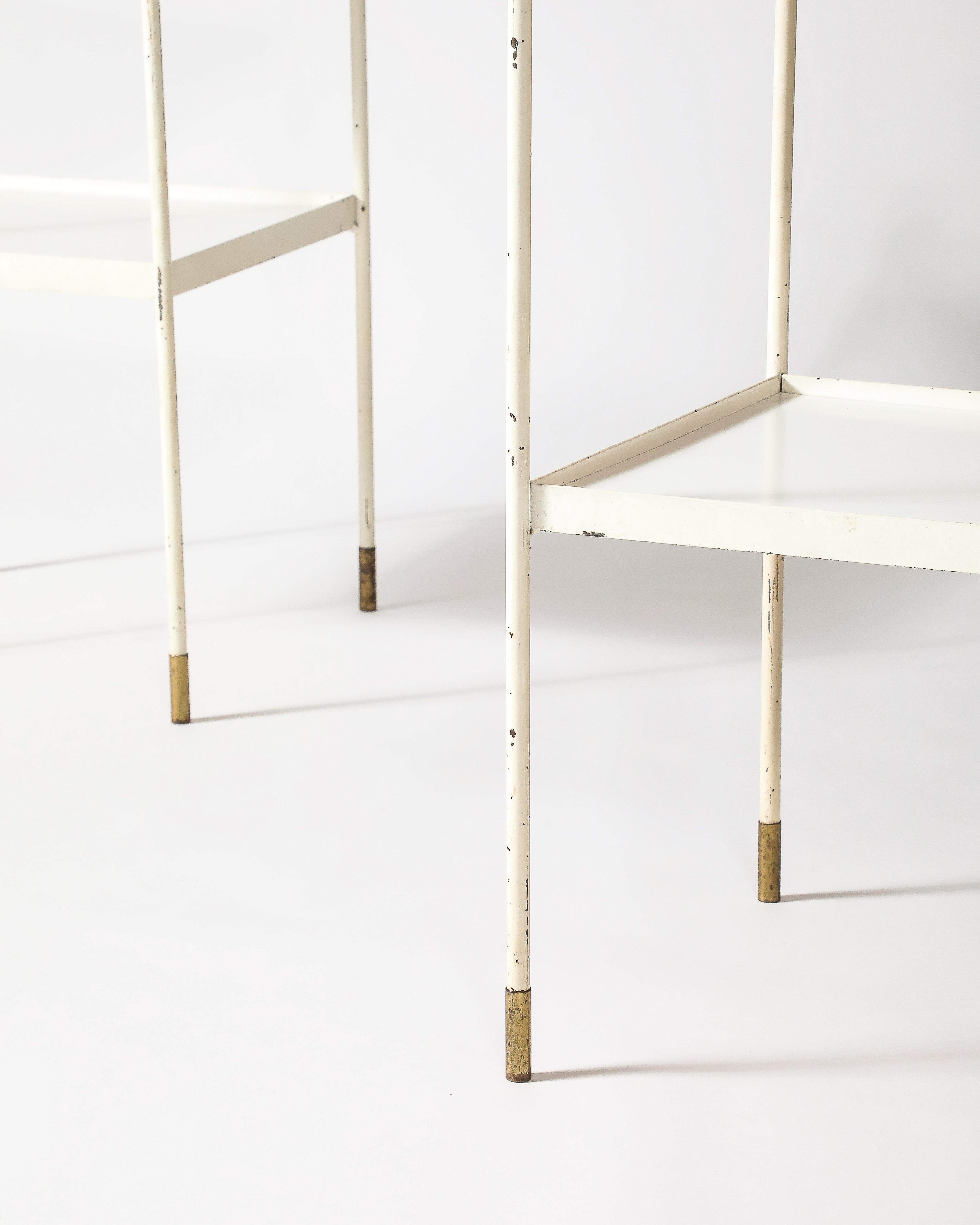 Metal End Tables Lacquered Steel, Brass France, c. 1950 For Sale 9