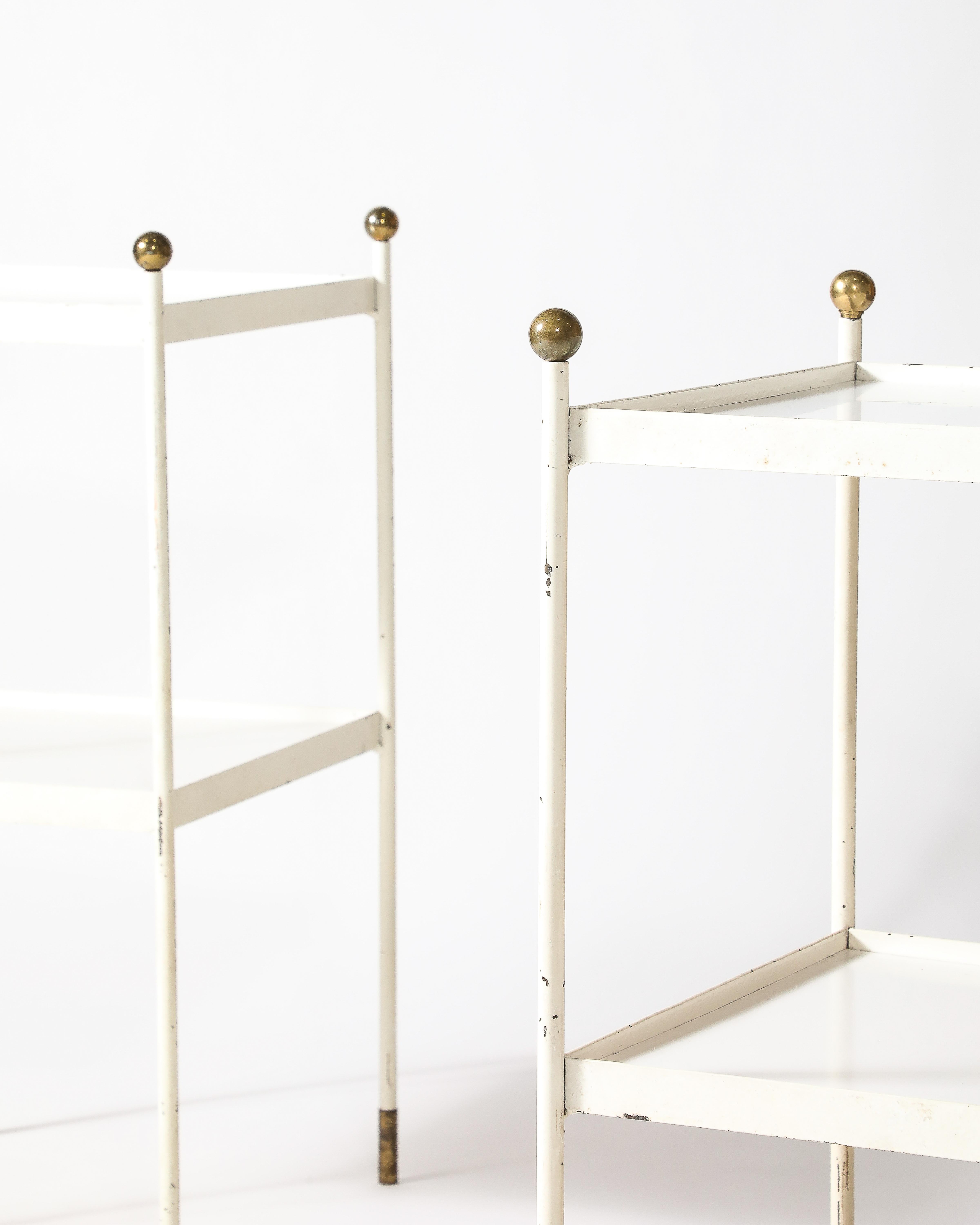 Metal End Tables Lacquered Steel, Brass France, c. 1950 For Sale 10