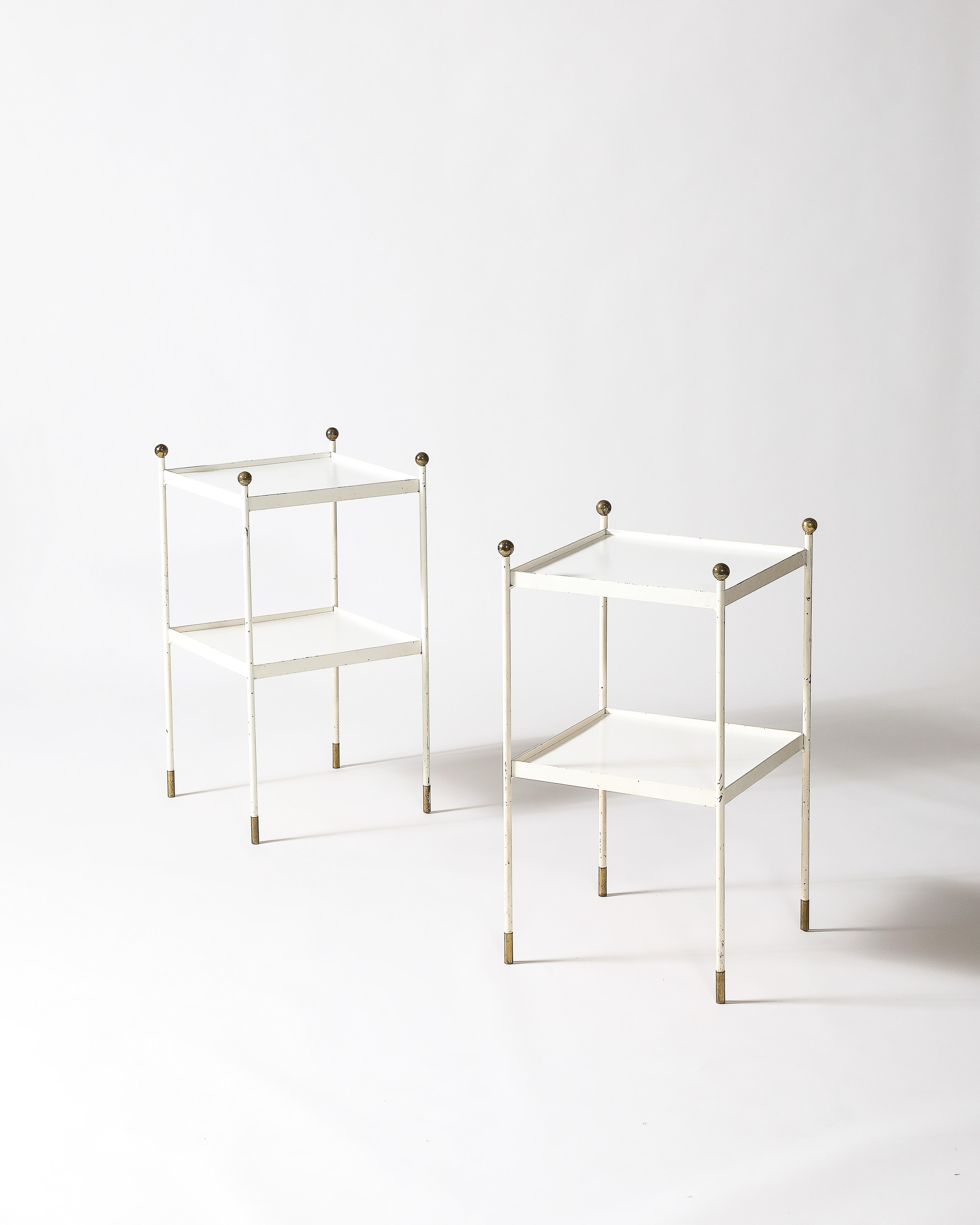French Metal End Tables Lacquered Steel, Brass France, c. 1950 For Sale