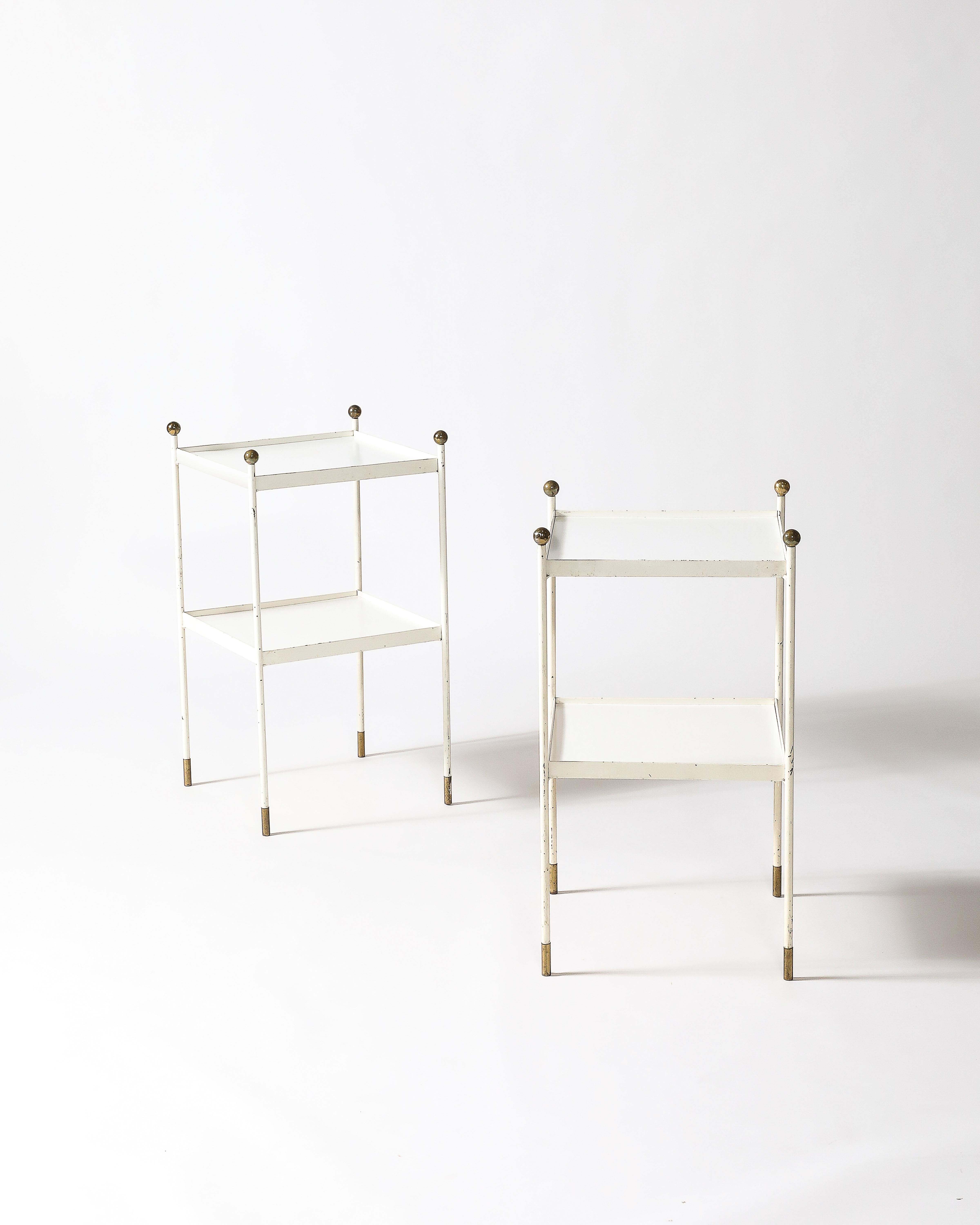 Metal End Tables Lacquered Steel, Brass France, c. 1950 In Good Condition For Sale In New York City, NY