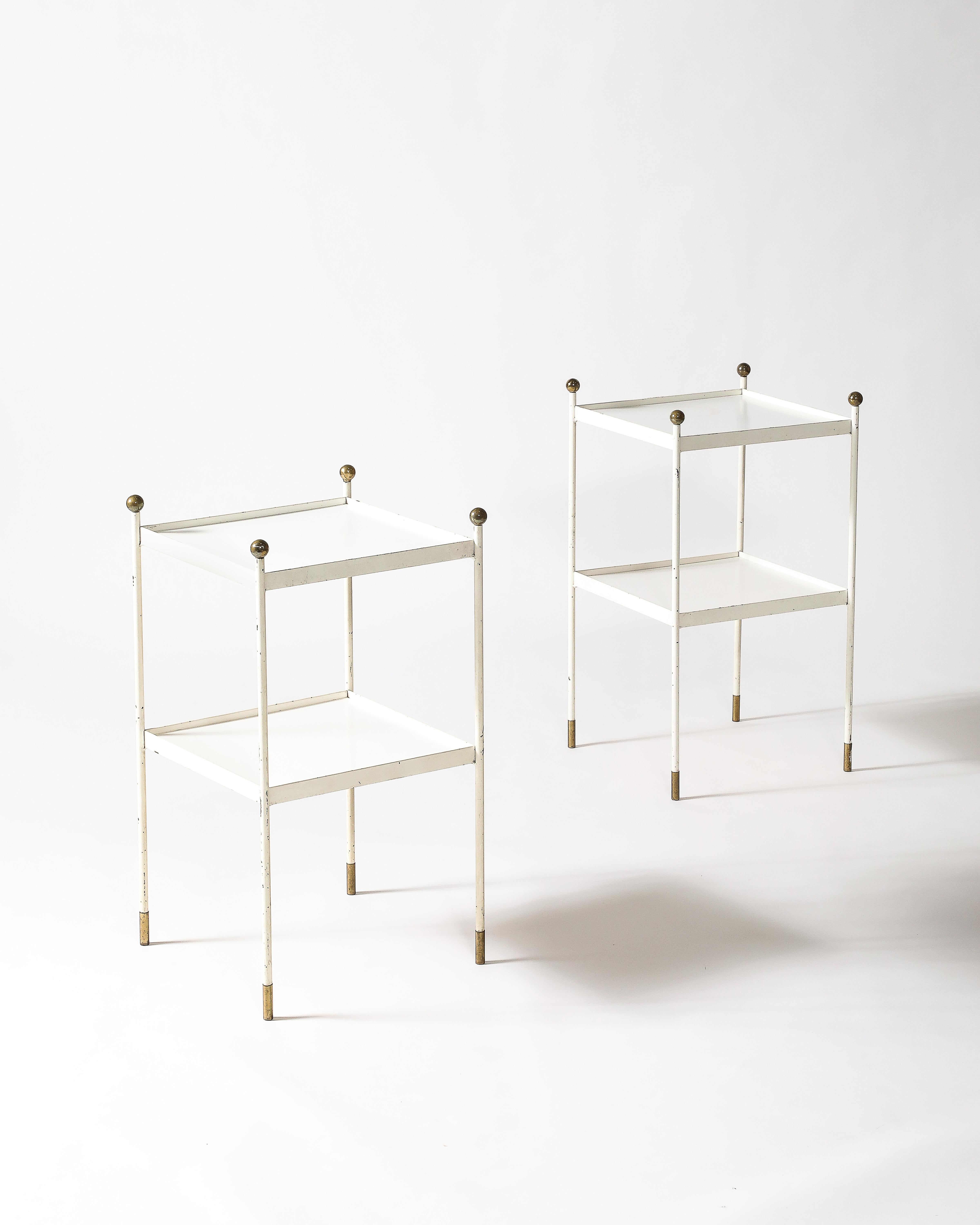 Metal End Tables Lacquered Steel, Brass France, c. 1950 For Sale 1