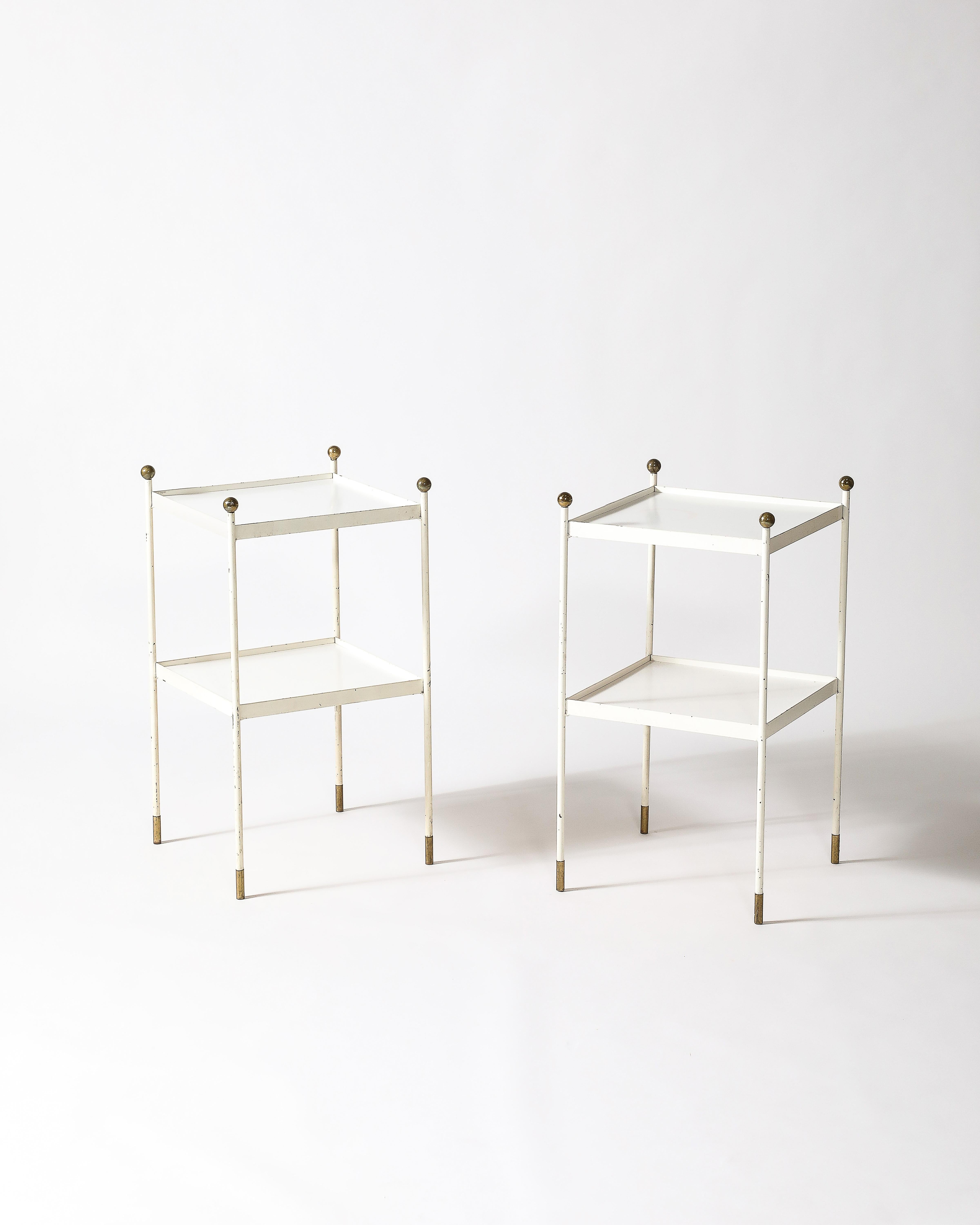 Metal End Tables Lacquered Steel, Brass France, c. 1950 For Sale 2