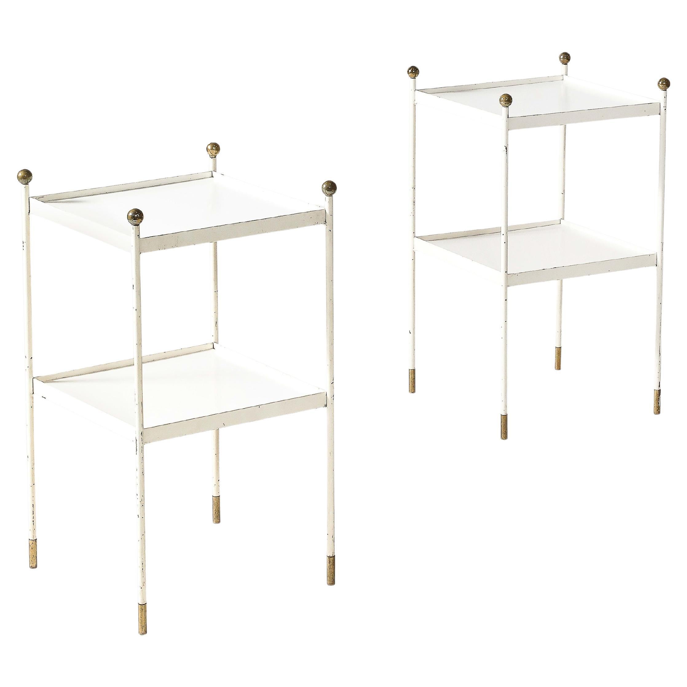 Metal End Tables Lacquered Steel, Brass France, c. 1950 For Sale