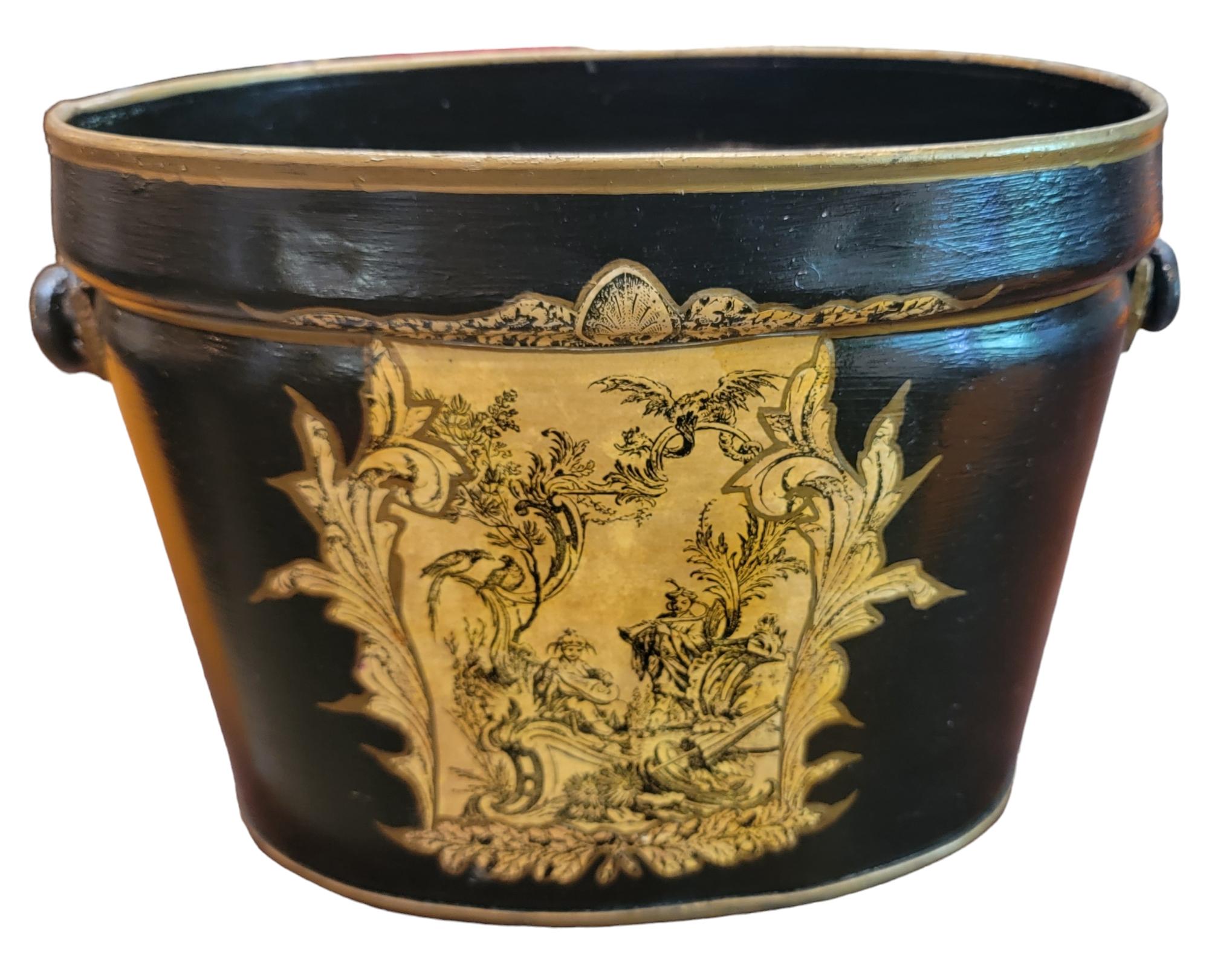 Mid-Century Modern Metal English Antique Hand Painted Buckets For Sale