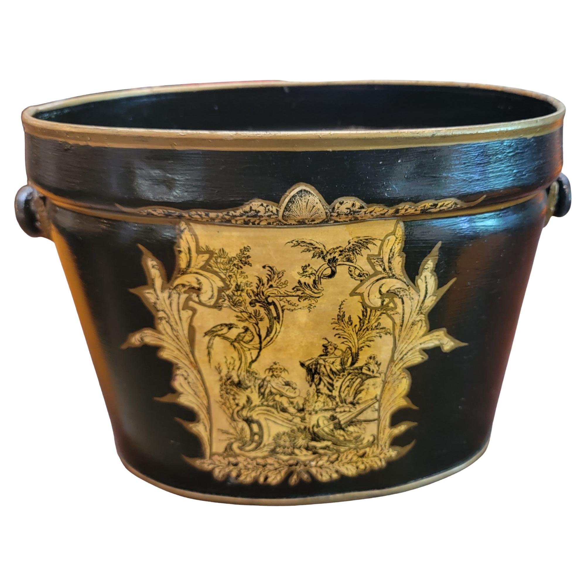 Metal English Antique Hand Painted Buckets For Sale