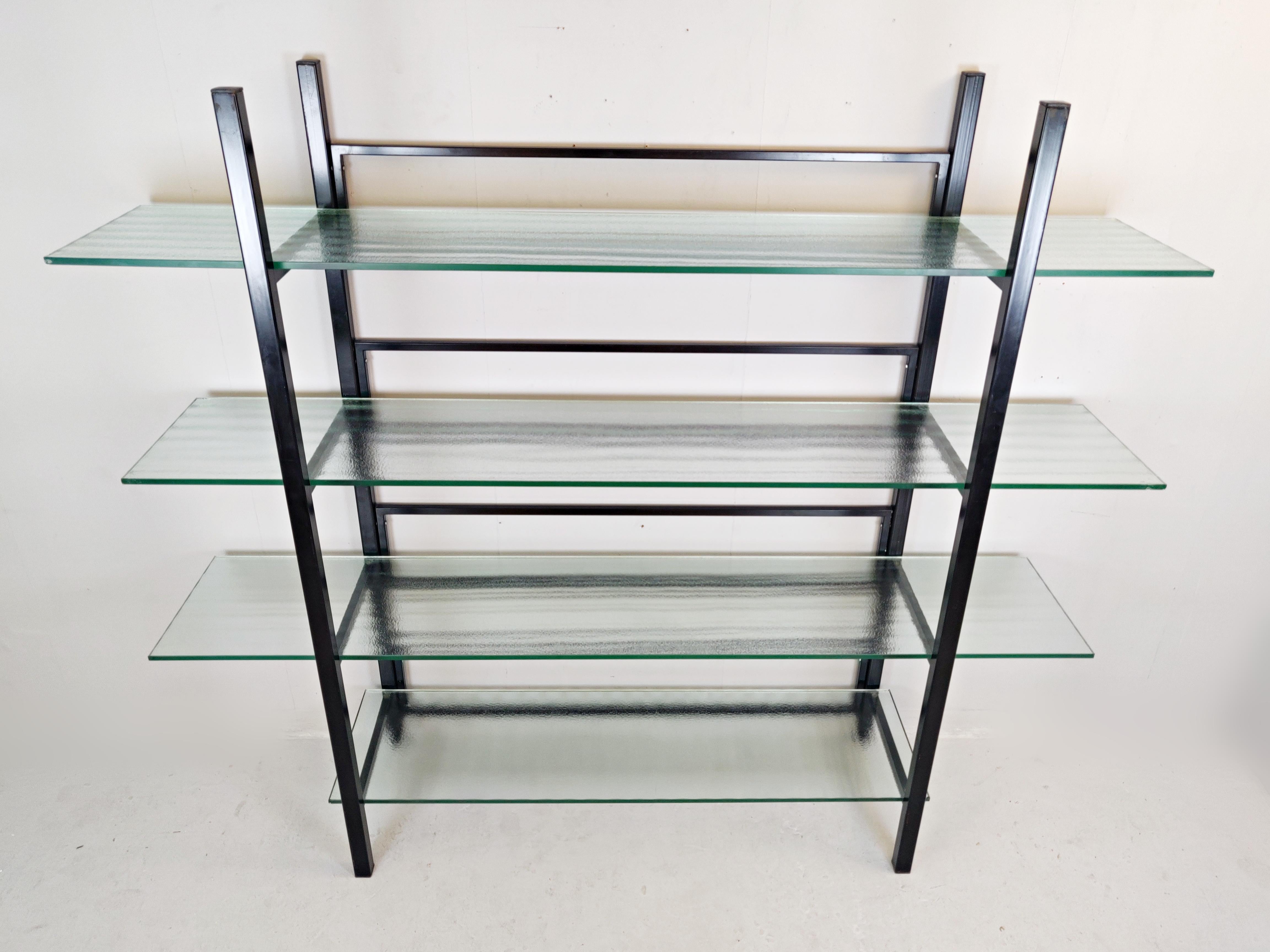 20th Century Metal Étagère with Four Reeded Glass Shelves For Sale