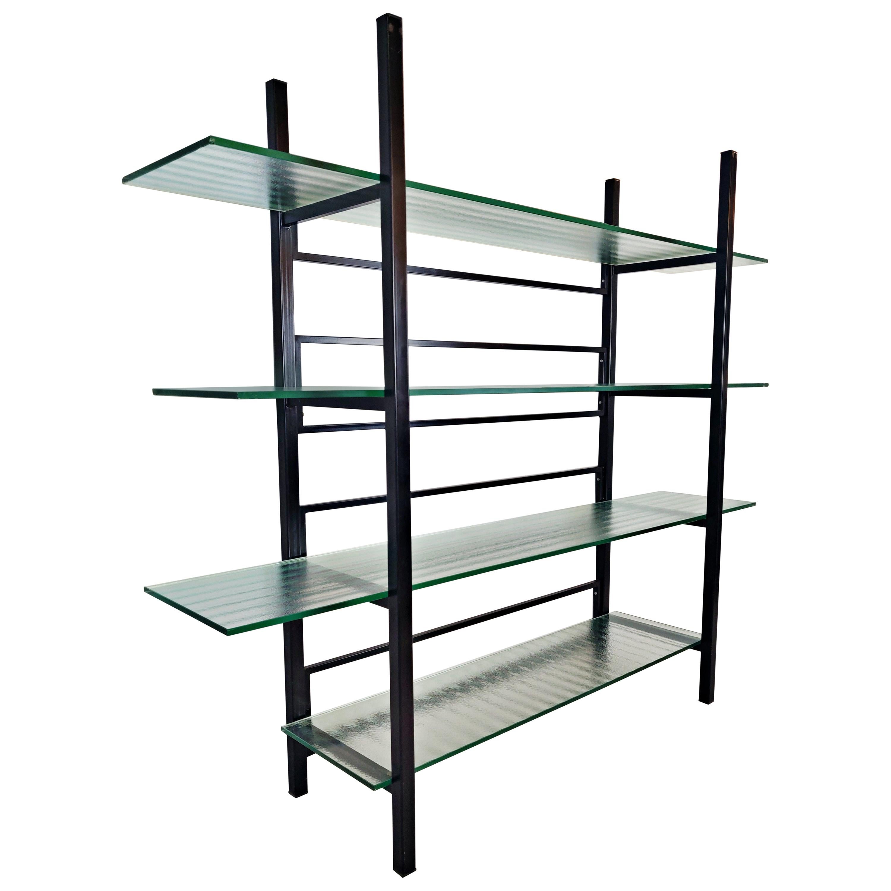 Metal Étagère with Four Reeded Glass Shelves