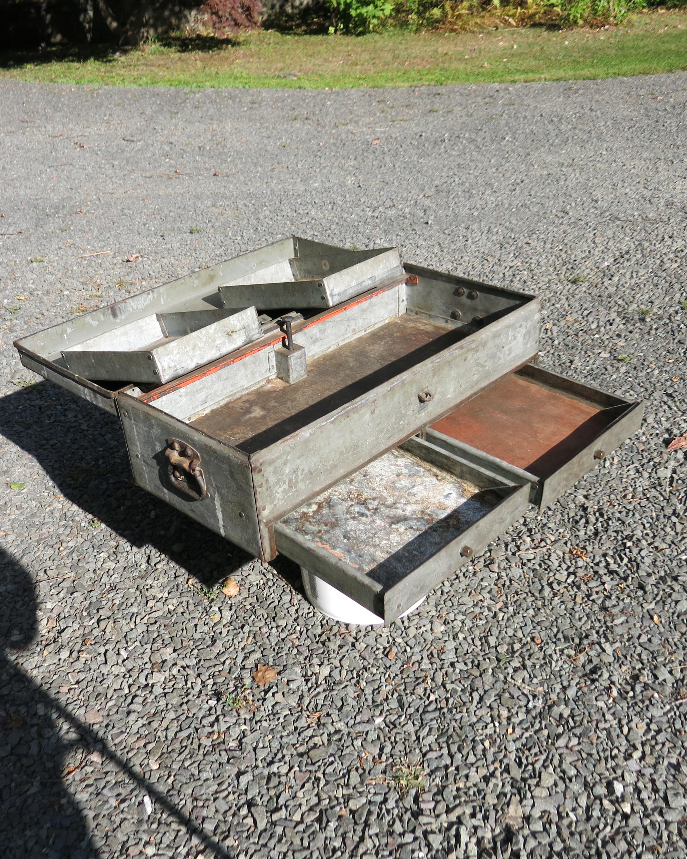 20th Century Metal Factory Tool Box For Sale