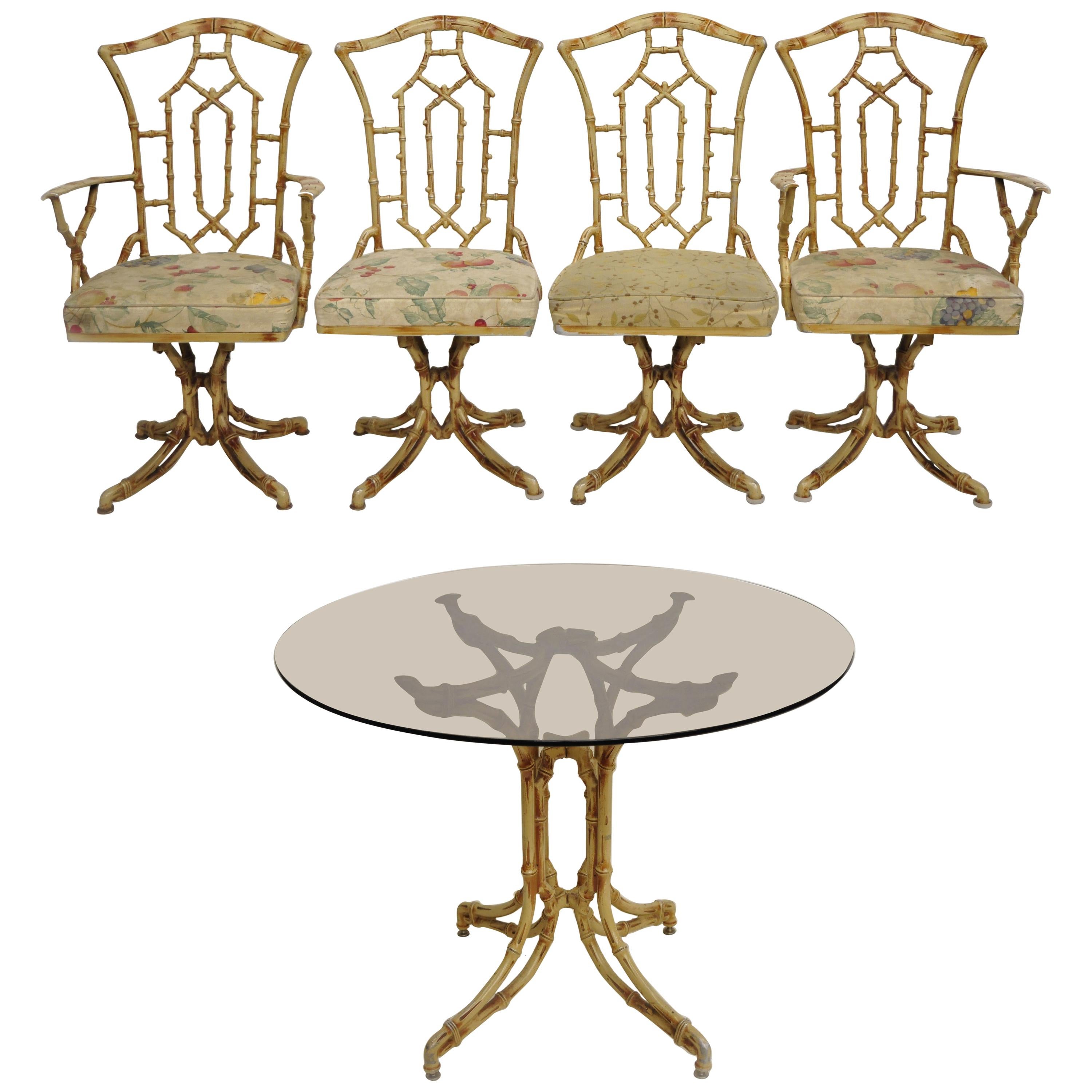 Metal Faux Bamboo Chinese Chippendale Five-Piece Dining Set