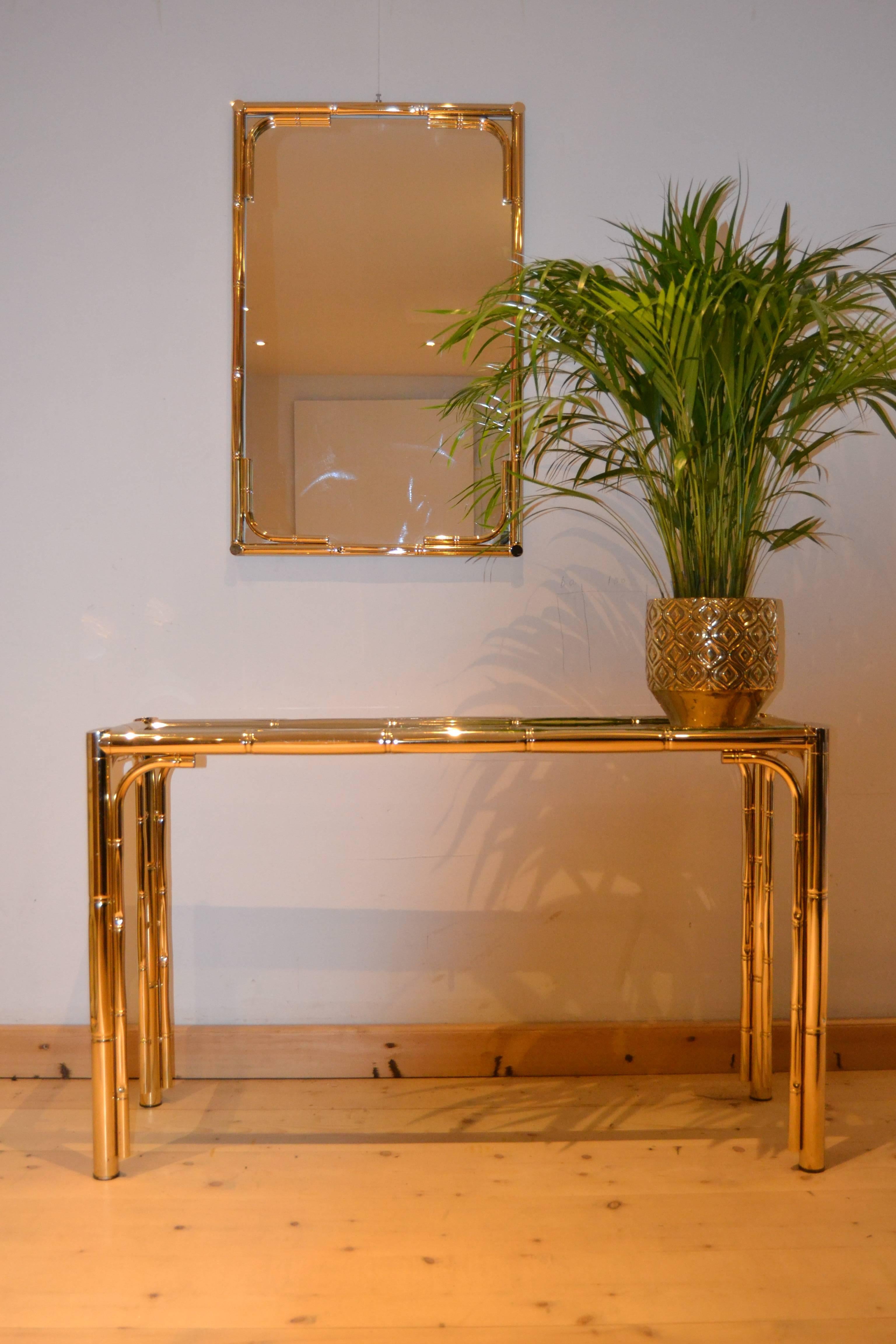 Metal Faux Bamboo Set of Console Table with Mirror, Italy, 1970s 3