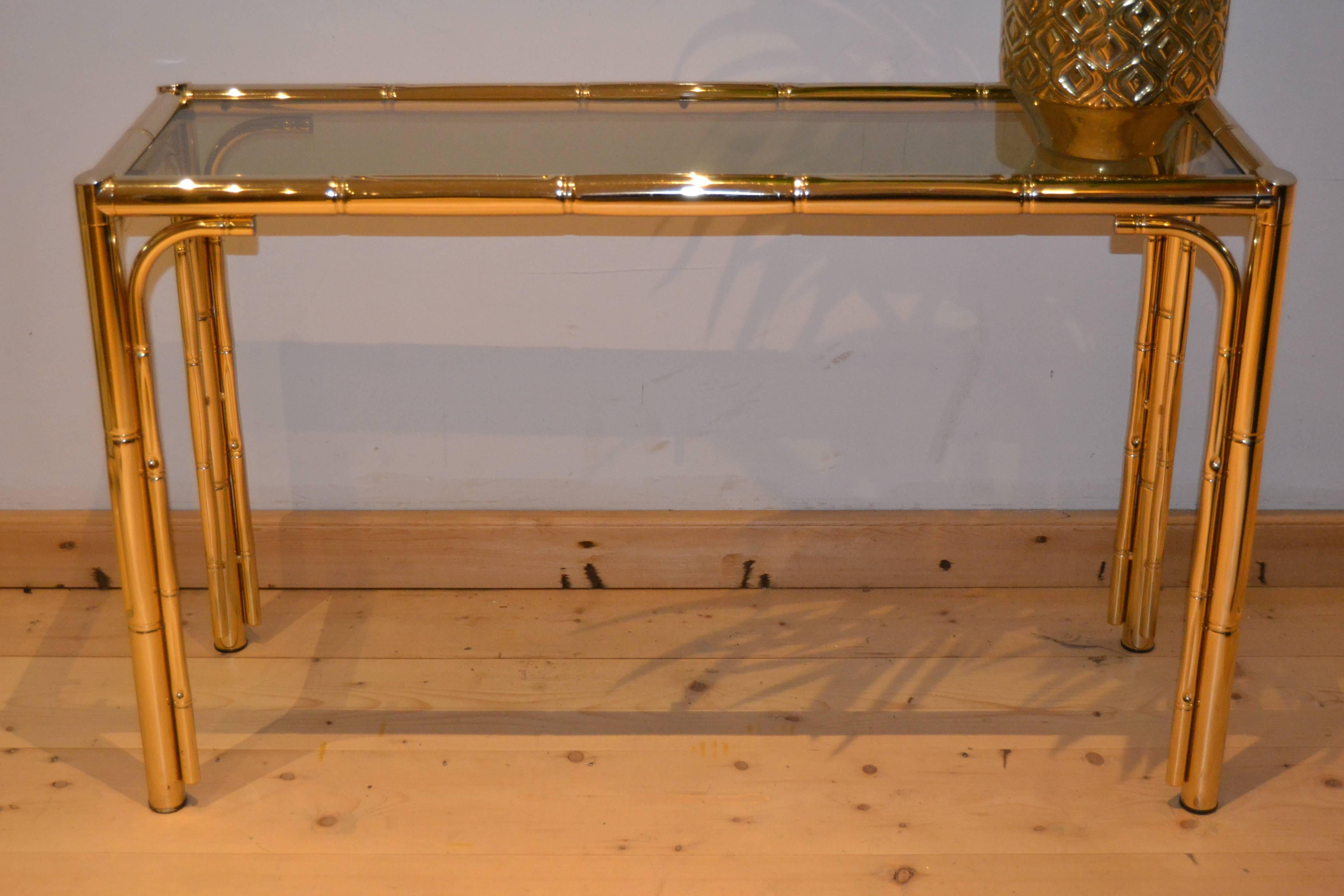 Late 20th Century Metal Faux Bamboo Set of Console Table with Mirror, Italy, 1970s