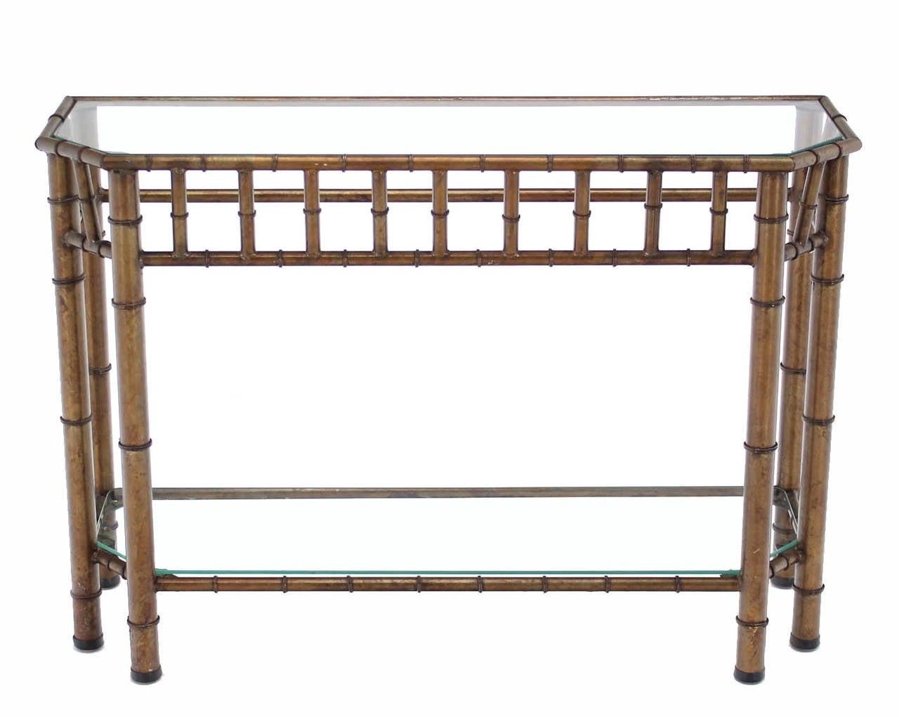 Metal Faux Bamboo Two Tier Bottom Shelf Medium Size Console Sofa Table Mint! For Sale 3