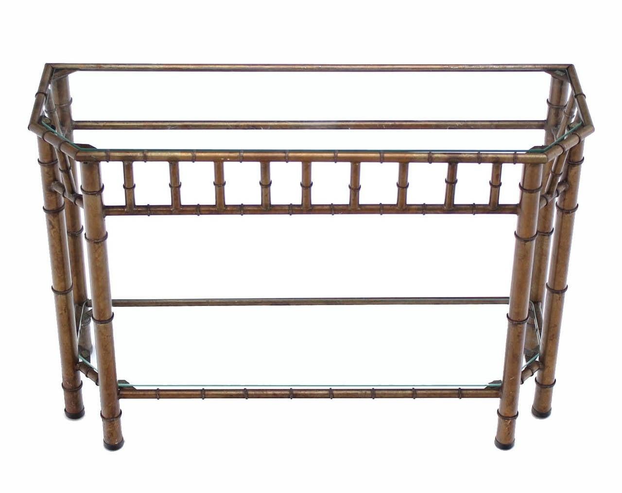 American Metal Faux Bamboo Two Tier Bottom Shelf Medium Size Console Sofa Table Mint! For Sale