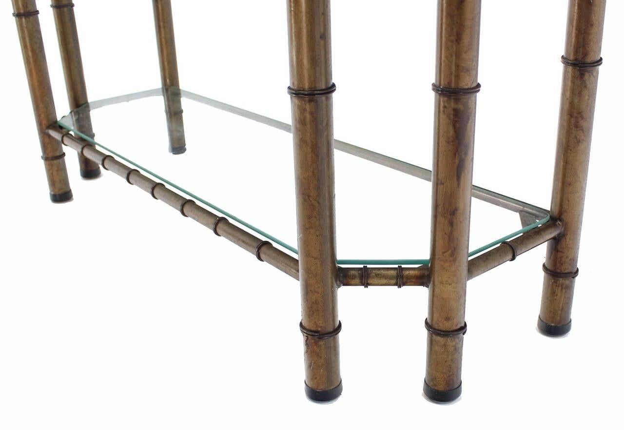 20th Century Metal Faux Bamboo Two Tier Bottom Shelf Medium Size Console Sofa Table Mint! For Sale