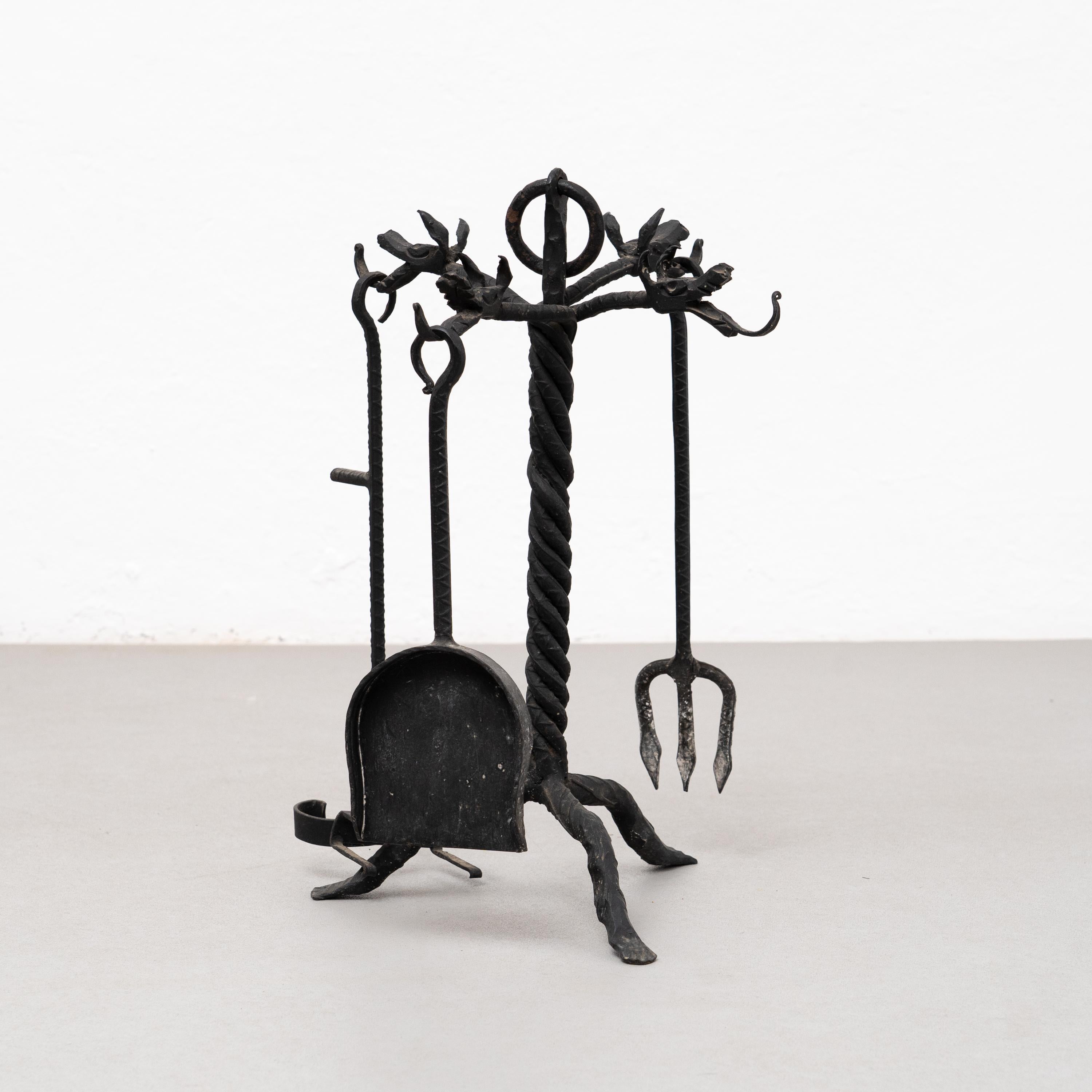 Mid-20th Century Metal Fireplace Tools, circa 1940 For Sale