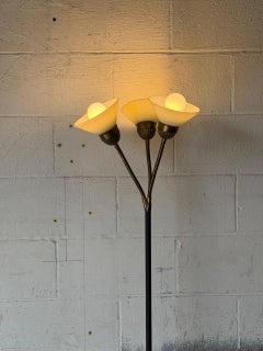 Metal Floor Lamp with 3 Adjustable Gooseneck Shades Mid-Century Modern 1950s