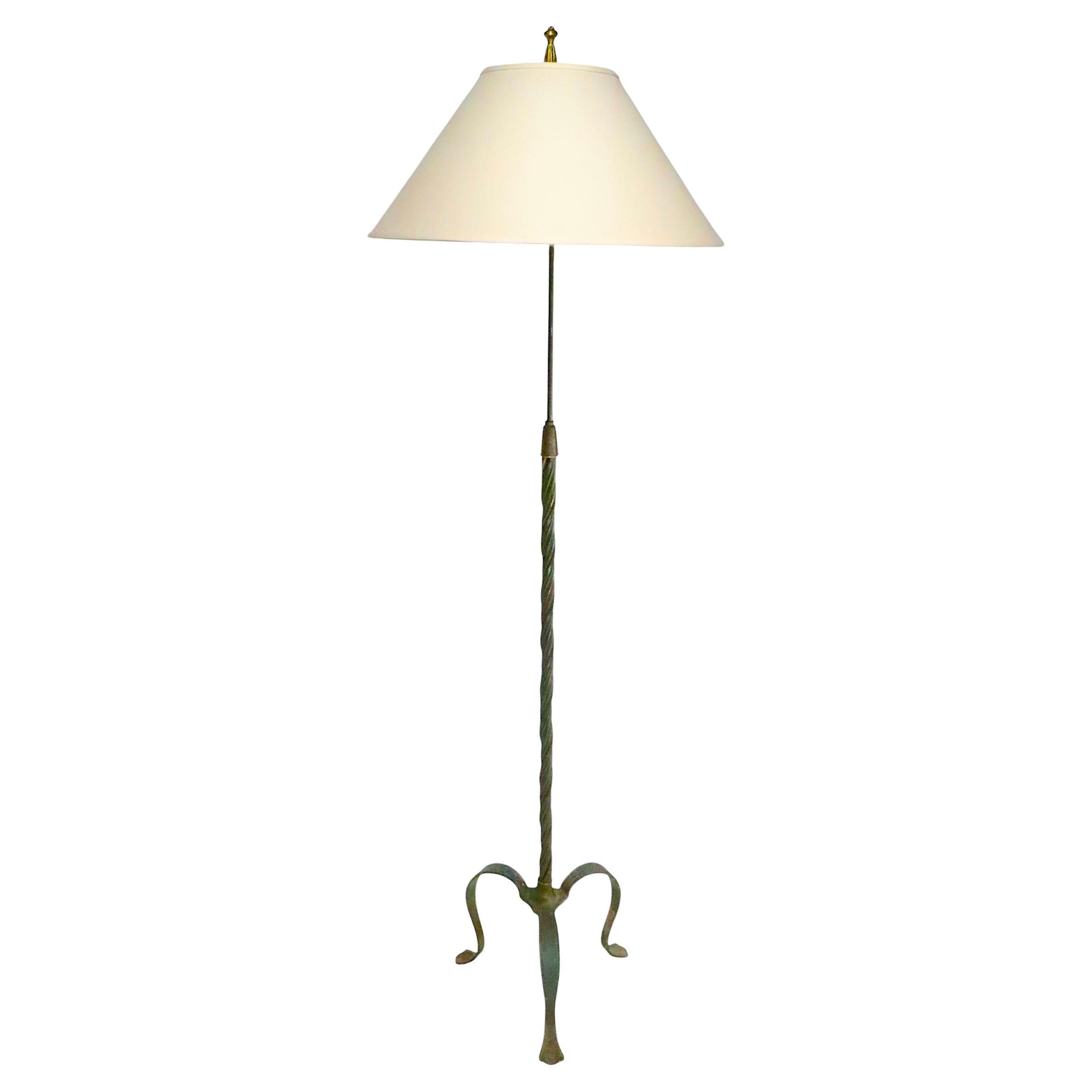 Metal Floor Lamp with Brass and Iron Rope Twist Metalwork Pole Made in France