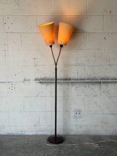 Metal Floor Lamp with Dual Textured Shades Mid-Century Modern 1950s