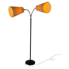 Metal Floor Lamp with Dual Textured Shades Mid-Century Modern 1950s