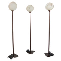 1980s Italian Postmodern Sculptural Flower Floor Lamps, Frosted Glass, Set of 3