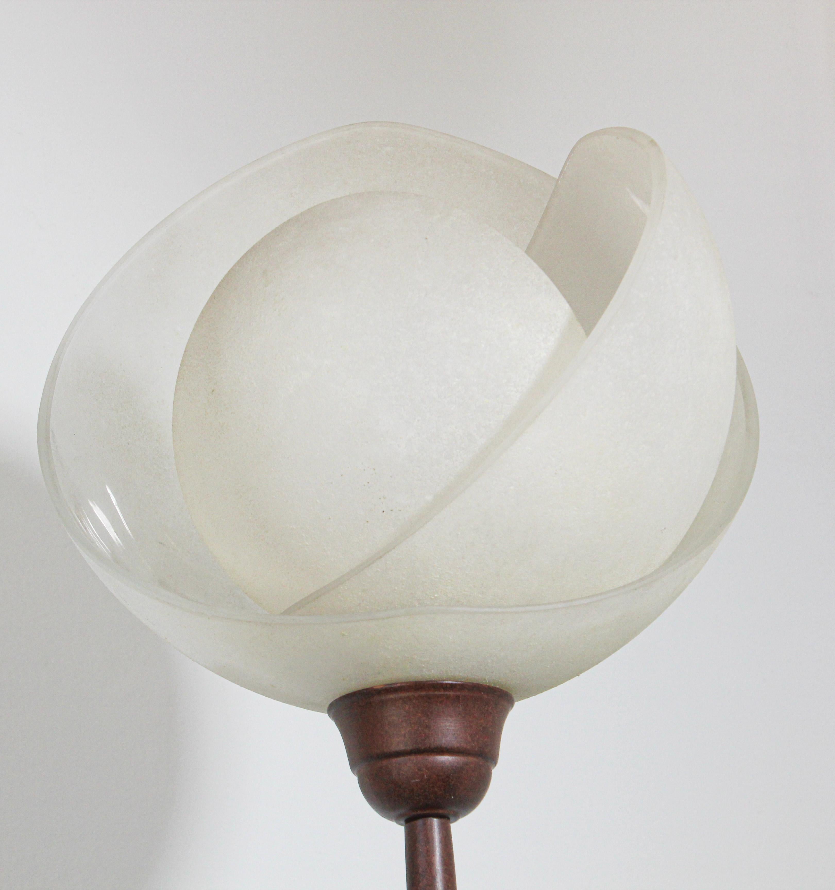 Post-Modern Metal Floor Lamp with Murano Glass Frosted Shade by Relco Milano, Italy, 1980s For Sale