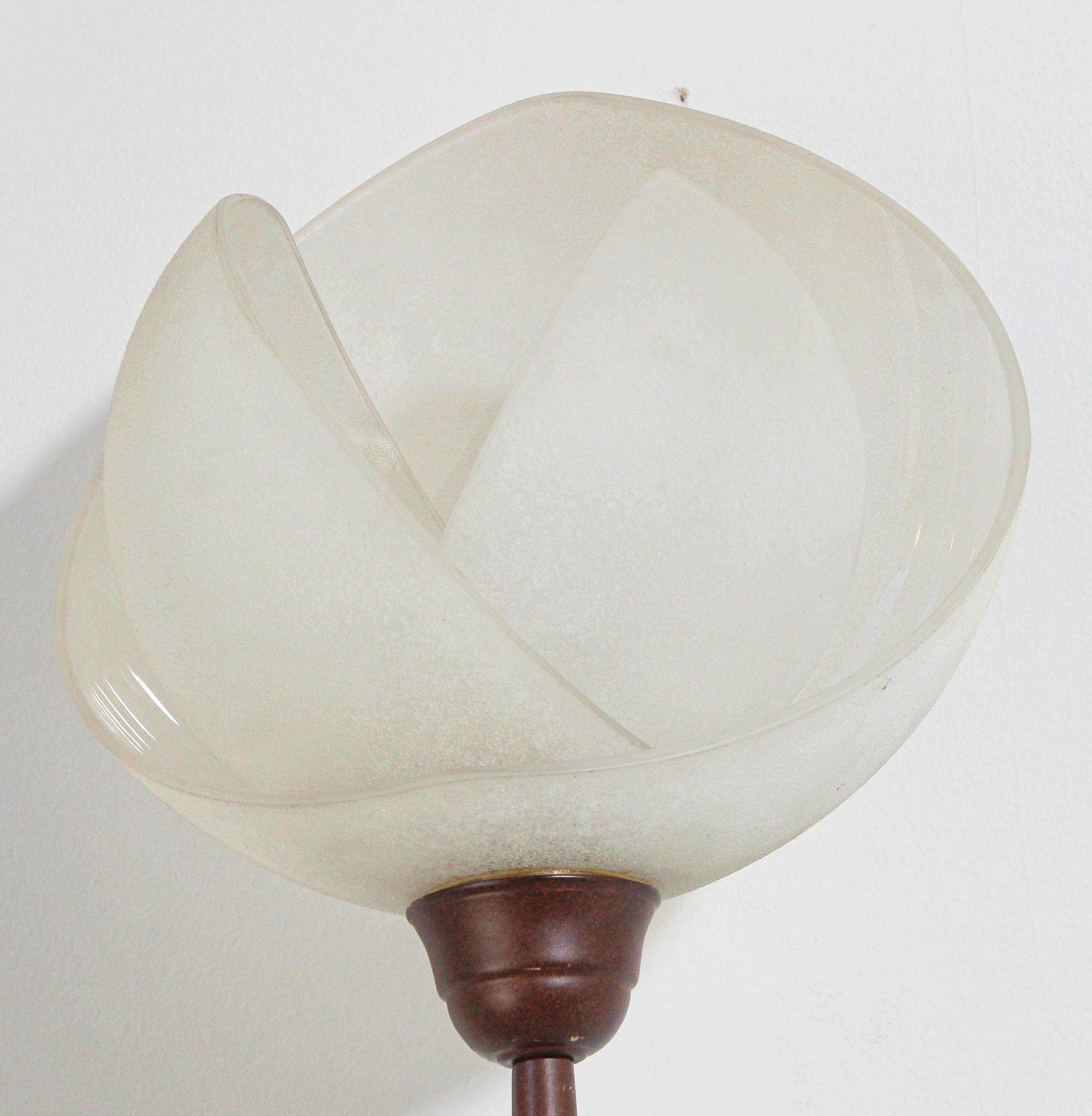 Italian Metal Floor Lamp with Murano Glass Frosted Shade by Relco Milano, Italy, 1980s For Sale