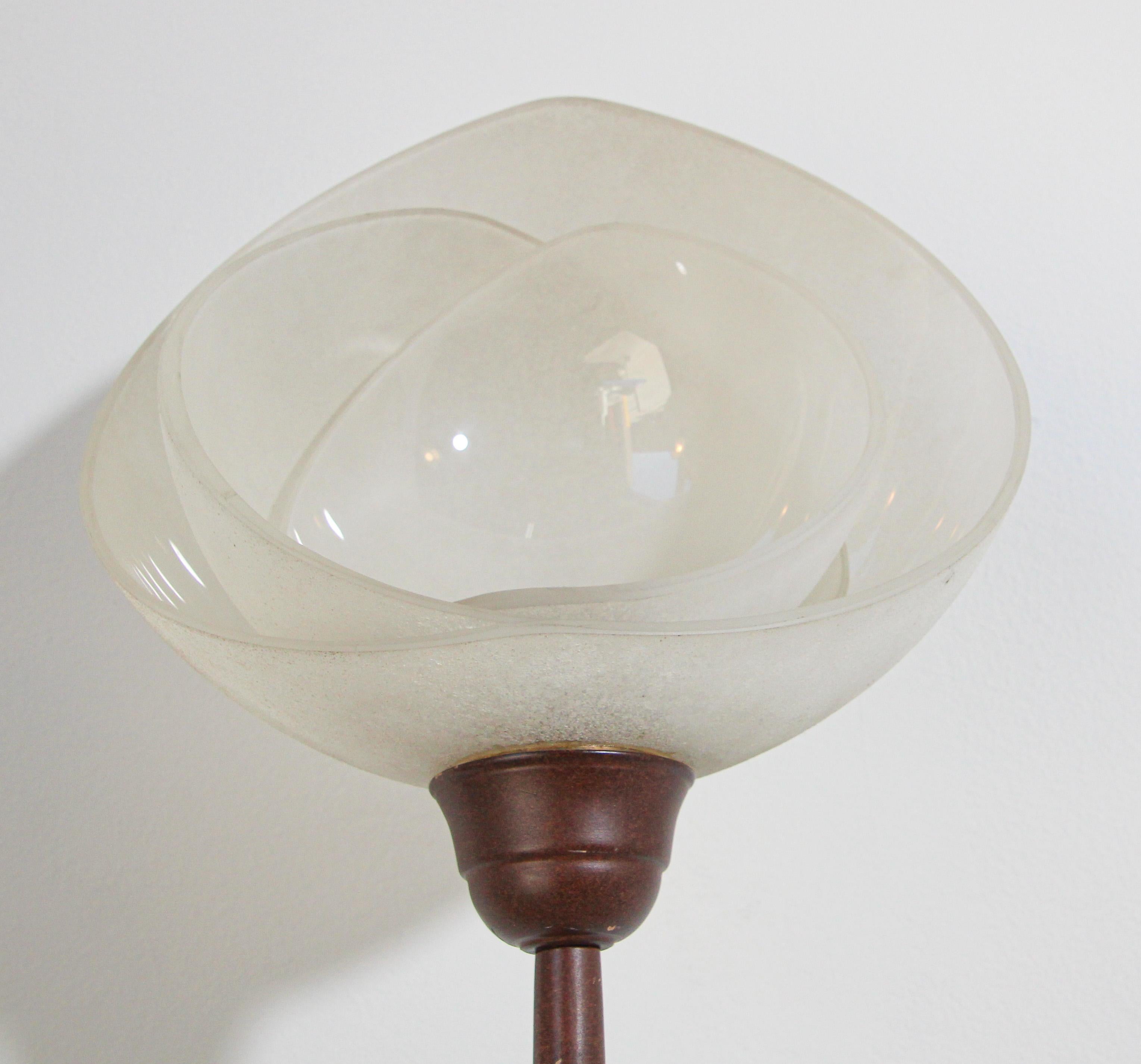 Hand-Crafted Metal Floor Lamp with Murano Glass Frosted Shade by Relco Milano, Italy, 1980s For Sale