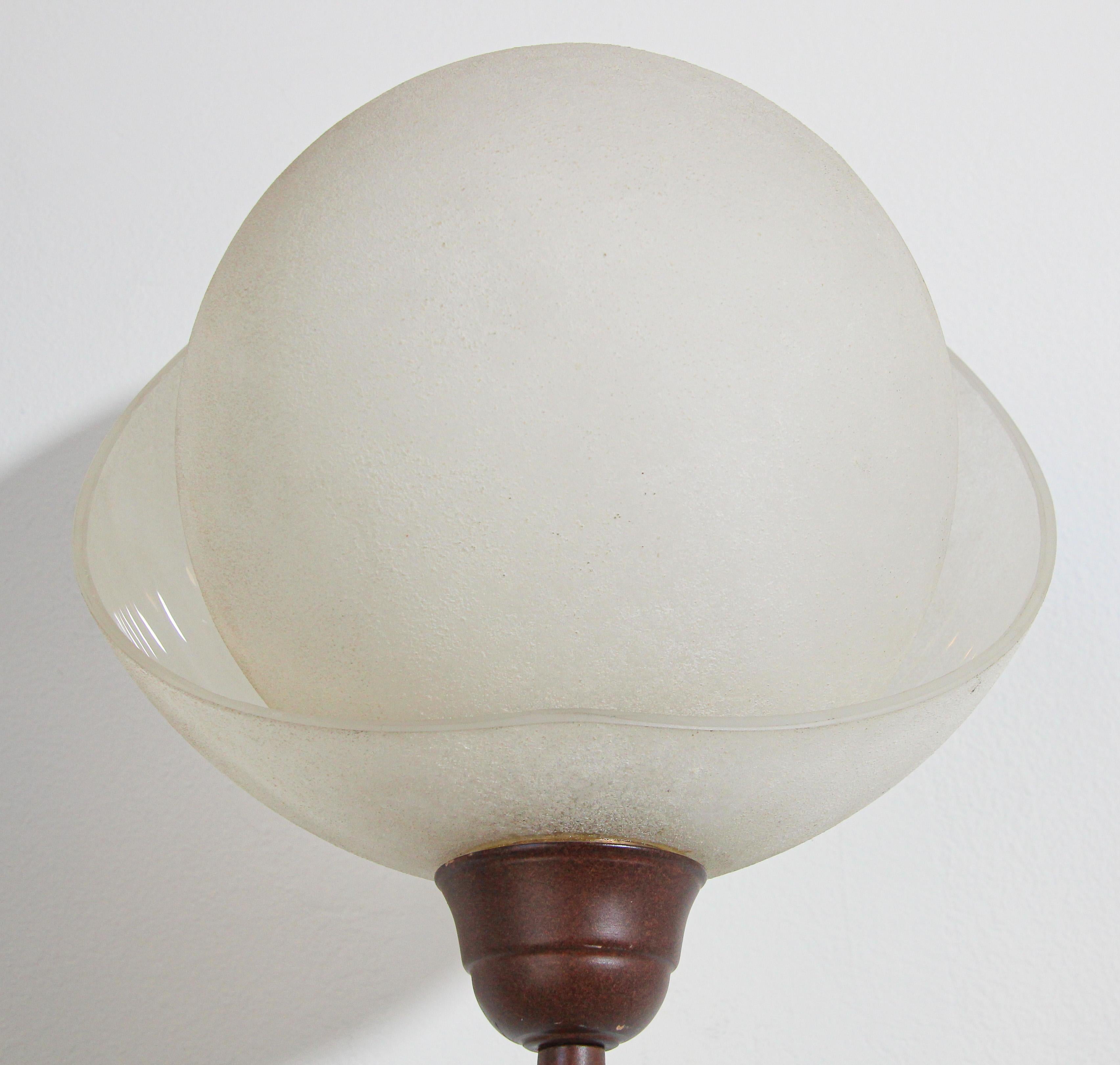 Metal Floor Lamp with Murano Glass Frosted Shade by Relco Milano, Italy, 1980s In Good Condition For Sale In North Hollywood, CA
