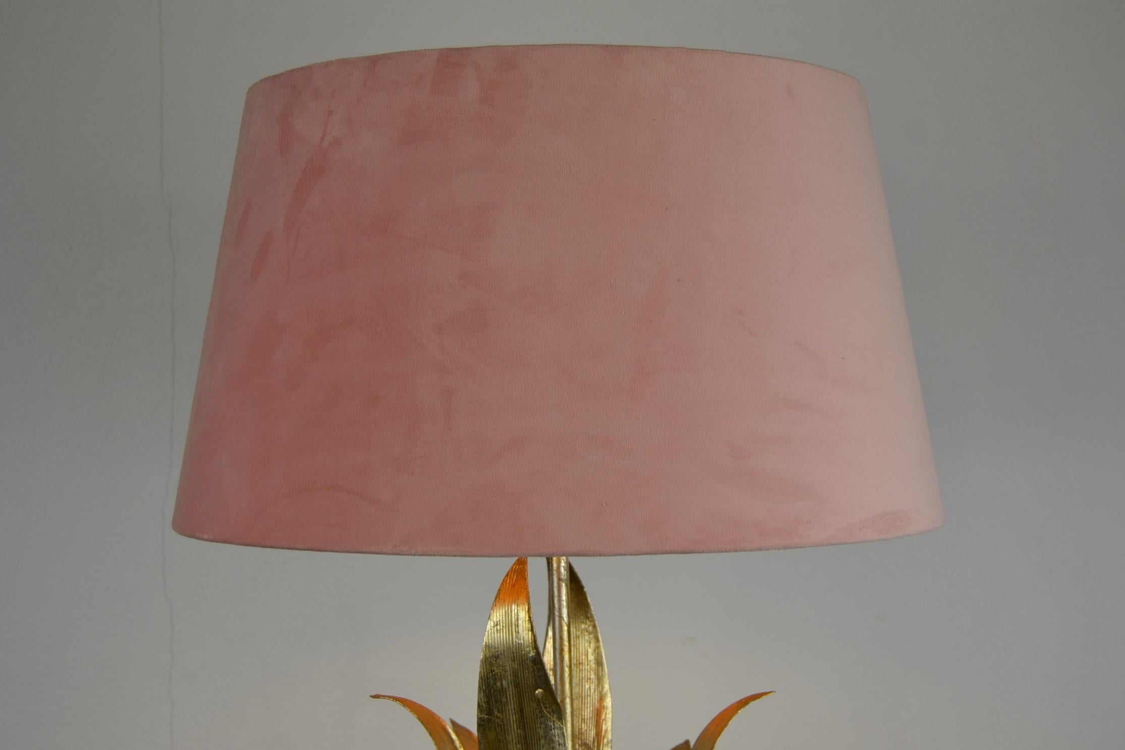 Bohemian Metal Flower Table Lamp, Pink Flower and Gold Leaves
