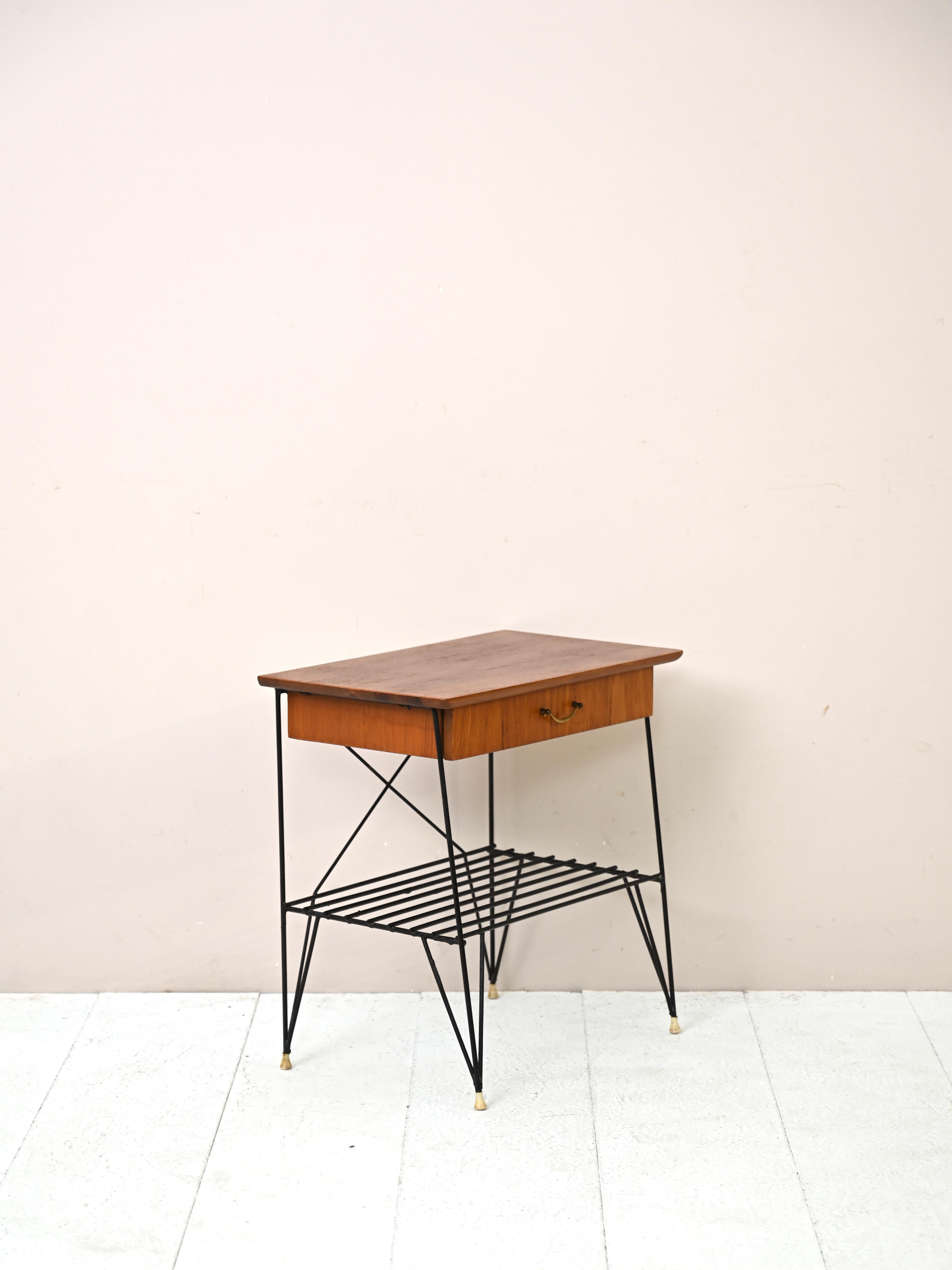 Scandinavian Modern Metal Frame Coffee Table, Vintage Nightstand