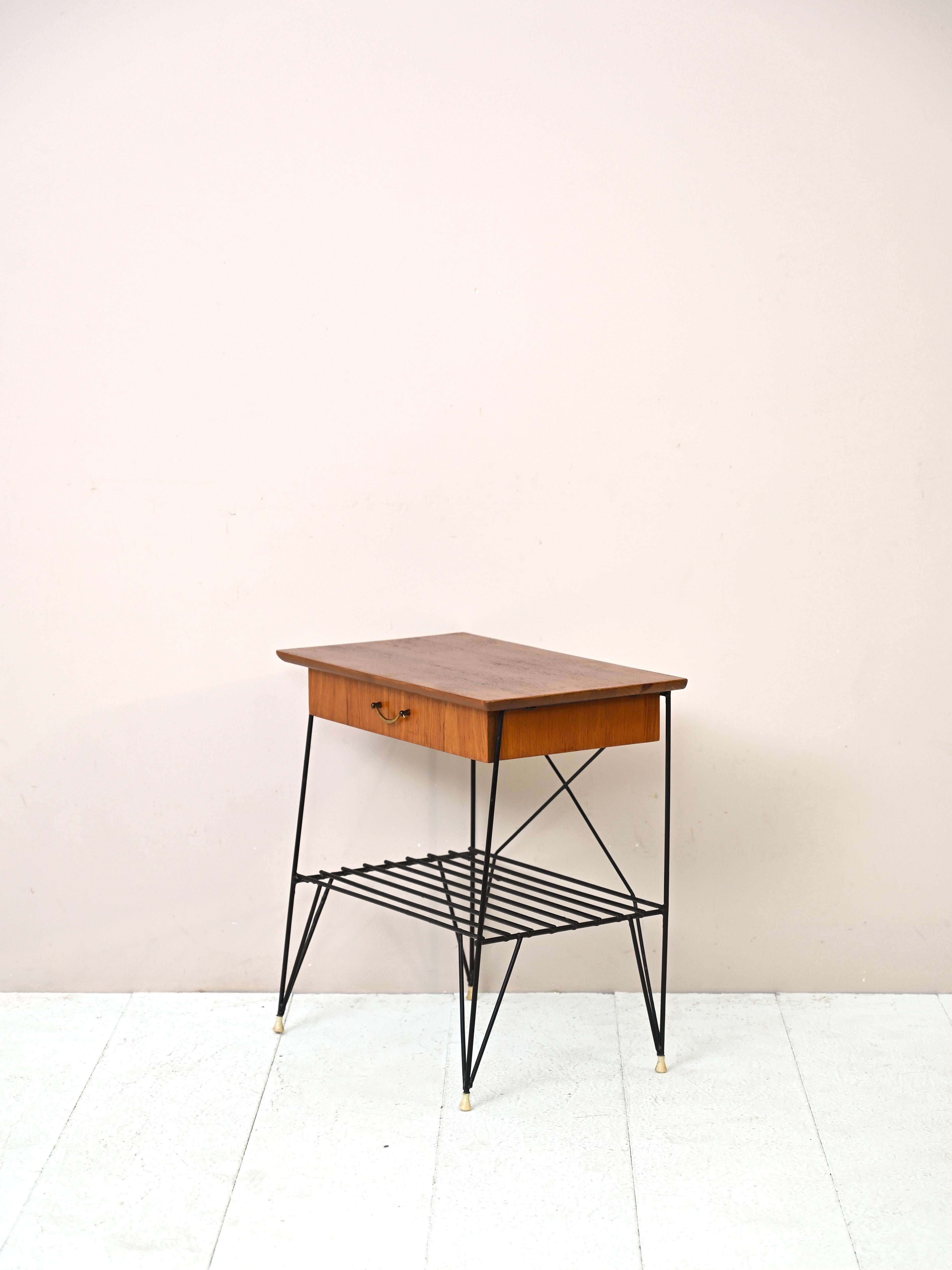 Swedish Metal Frame Coffee Table, Vintage Nightstand