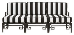 Metal Frame Greek Key Outdoor Patio Sofa with Black and White Stripe Cushions